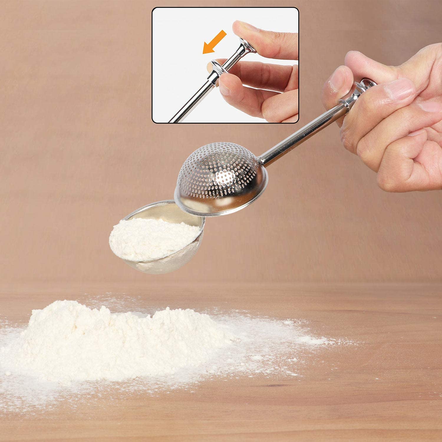 HULISEN Flour Duster for Baking  One-Handed Operation  304 Stainless Steel Powdered Sugar Shaker Duster  Pick Up and Dust Flour Sifter  Gift Package