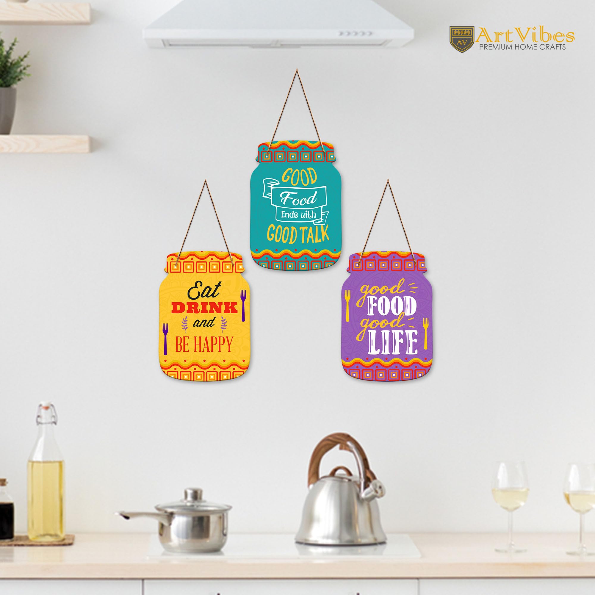 Artvibes Good Food Good Life Quotes Wall Hanger For Home Decor | Gifts | Wall Art | Decoration Wooden Hanging Items | Kitchen Wo