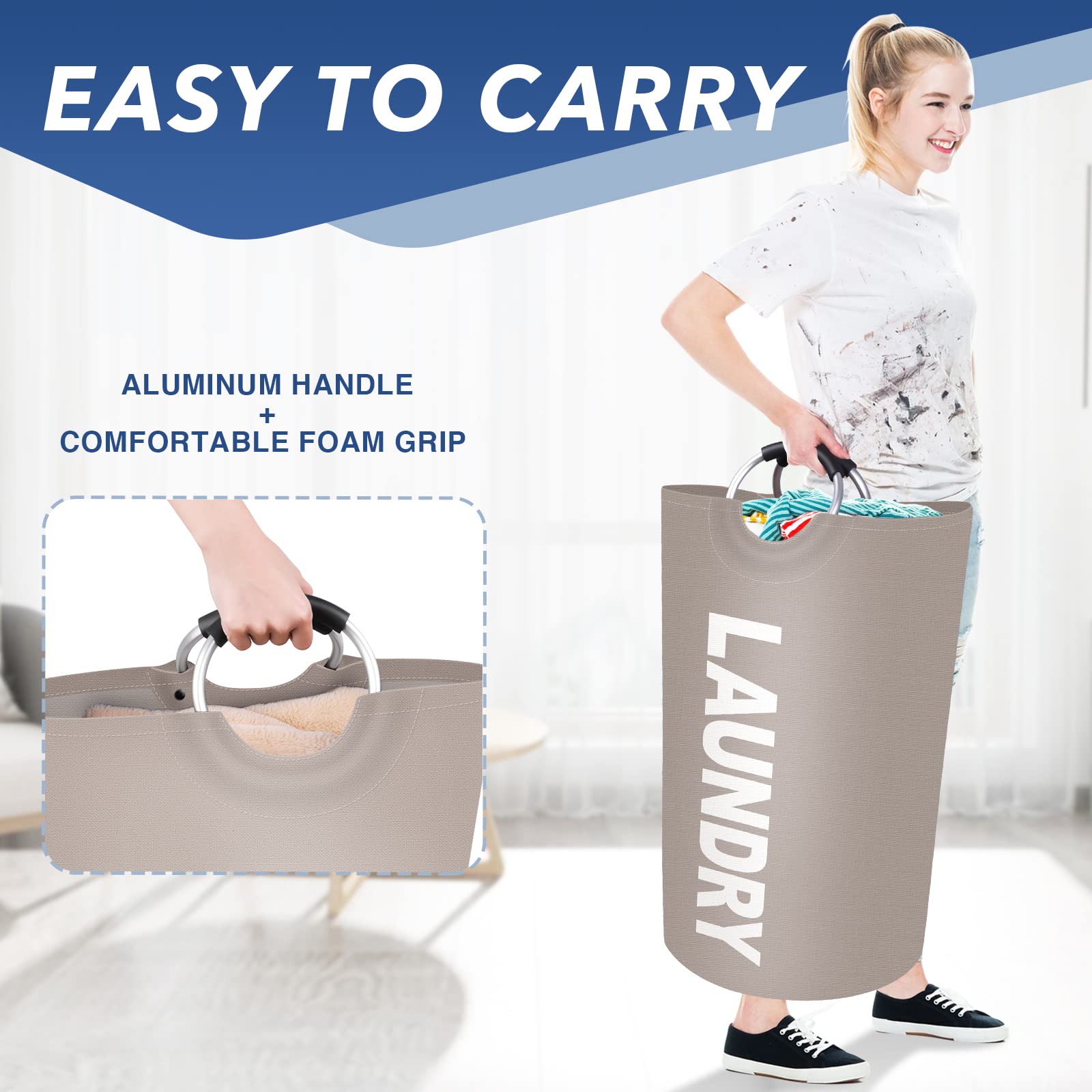 Epictotes 115L Large Laundry Basket, Freestanding Waterproof Laundry Hamper, Collapsible Folding Tall Clothes Hamper, Easy Carry