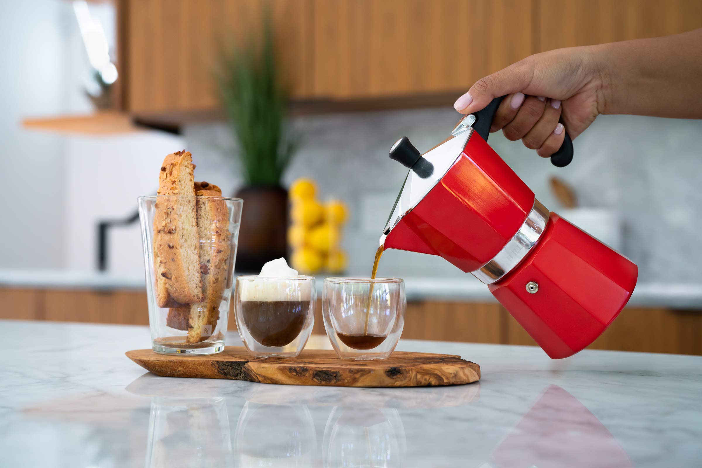 Bellemain Stovetop Espresso Maker Moka Pot (Red, 3 Cup)