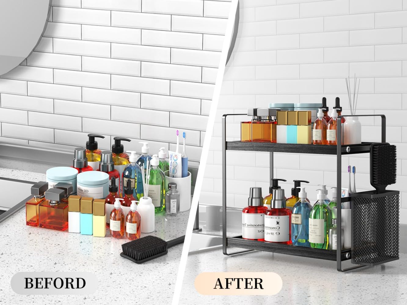 Lemikkle Bathroom Organizer Countertop, Makeup Skincare Perfume Organizer Counter Organizer Wood Shelf Tray For Vanity, Storage