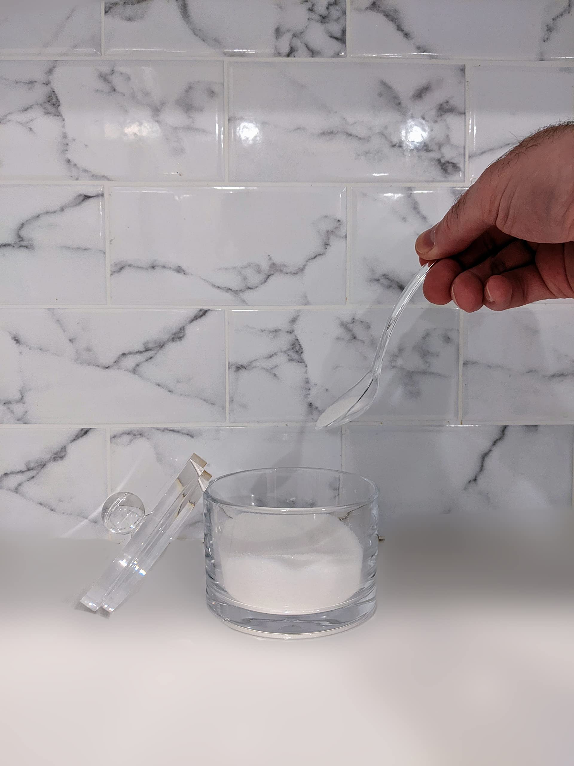 J&M Design Clear Acrylic Sugar Bowl With Lid And Spoon For Coffee Bar Accessories, Cereal Bowls, Tea, Kitchen Countertop Caniste