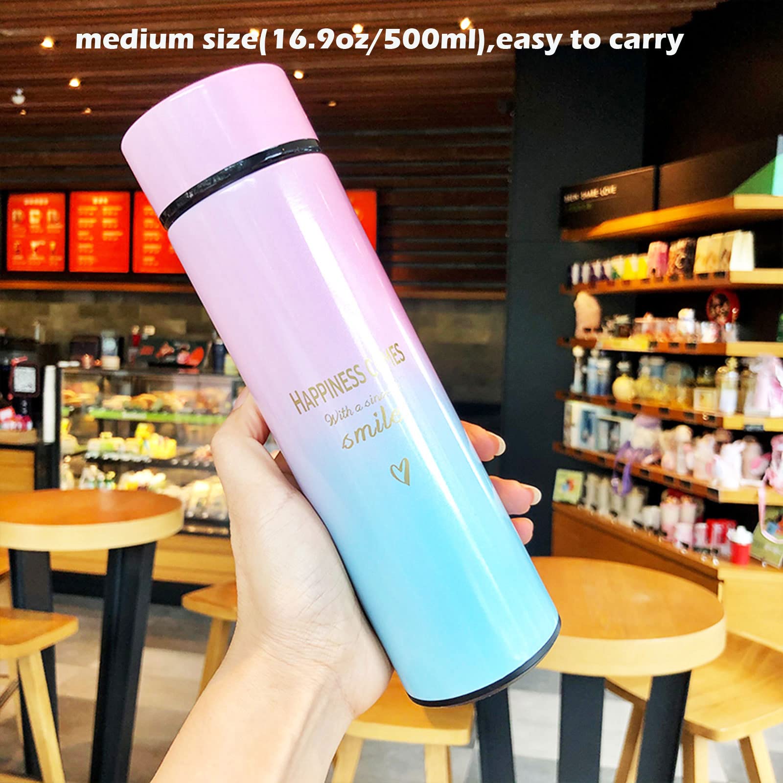 Smart Water Bottle Insulated Water Bottle Coffee Bottle Travel Coffee Mug Flasks For Hot And And Cold Drinks 16.9 Oz/500Ml (Grad