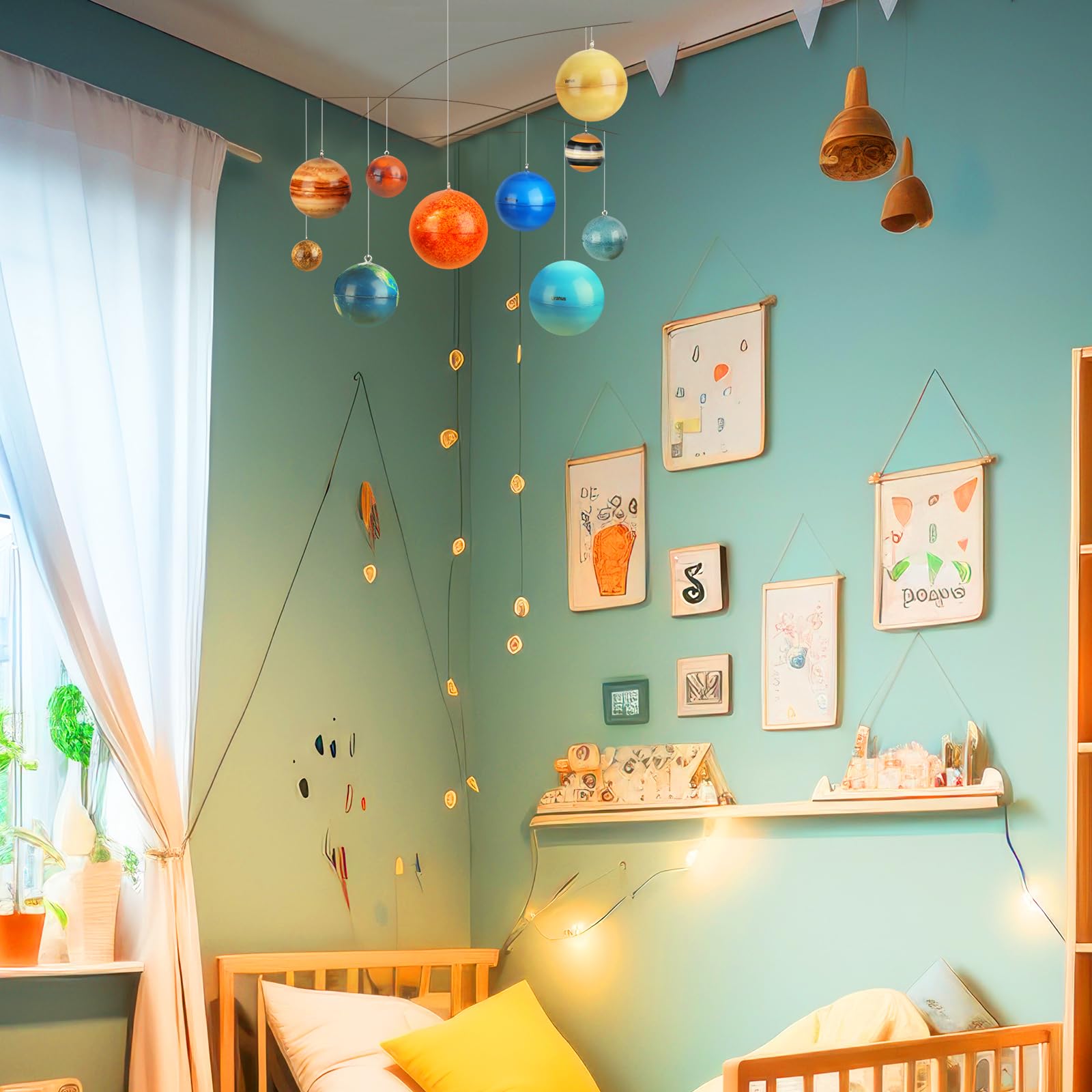 Hollowfly 3D Solar System Mobile Hanging Planets Solar System Decor Educational Planets Model Large Space Nursery Decor for Boys