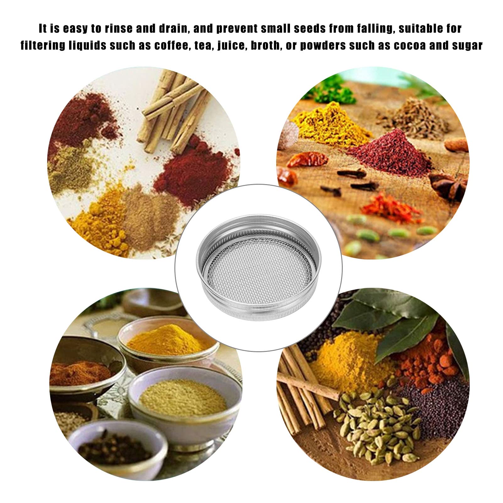 Sprouting Lids, 2Pcs Multi-Purpose Tea Coffee Filter Household Stainless Steel Seeds Sprouting Lids For Mason Jar, Wide Mouth Ma
