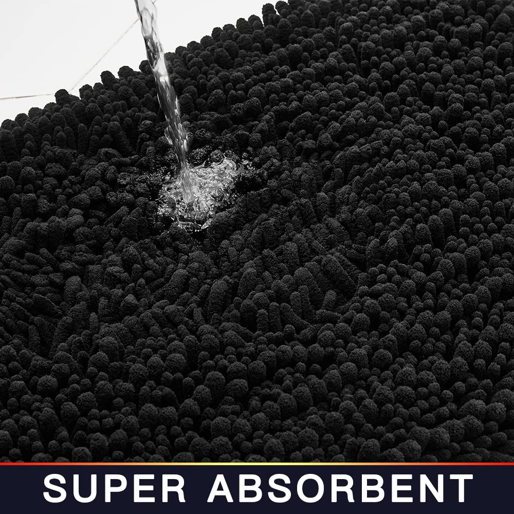 Walensee Bathroom Rug Non Slip Bath Mat (24x17 Inch Beige) Water Absorbent Super Soft Shaggy Chenille Machine Washable Dry Extra Thick Perfect Absorbant Best Small Plush Carpet for Shower Floor