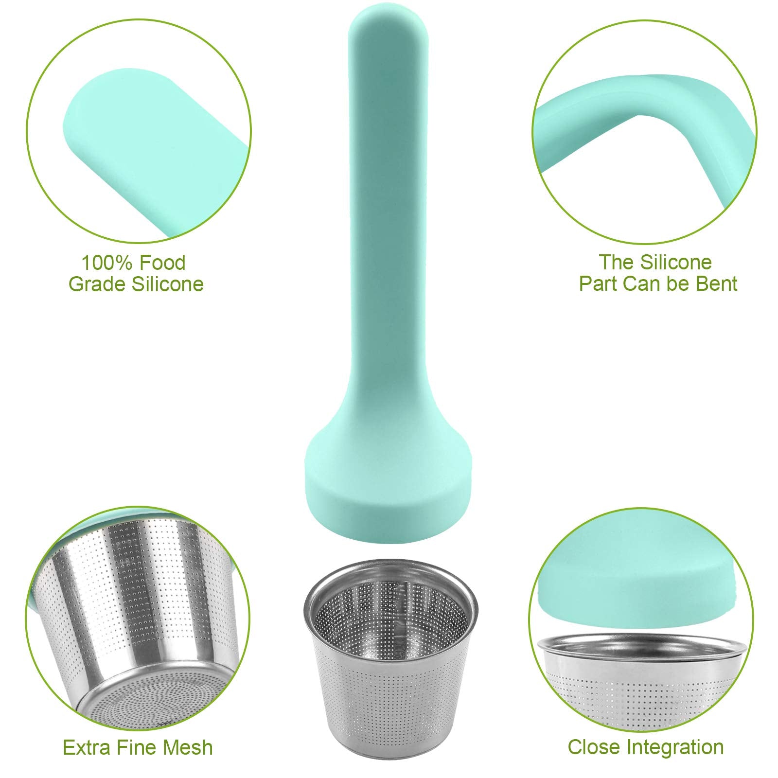 Fenshine Tea Infuser, Extra Fine Mesh Tea Cup Filter Silicone Handle Stainless Steel Tea Strainer Loose Tea Steeper For Loose Le