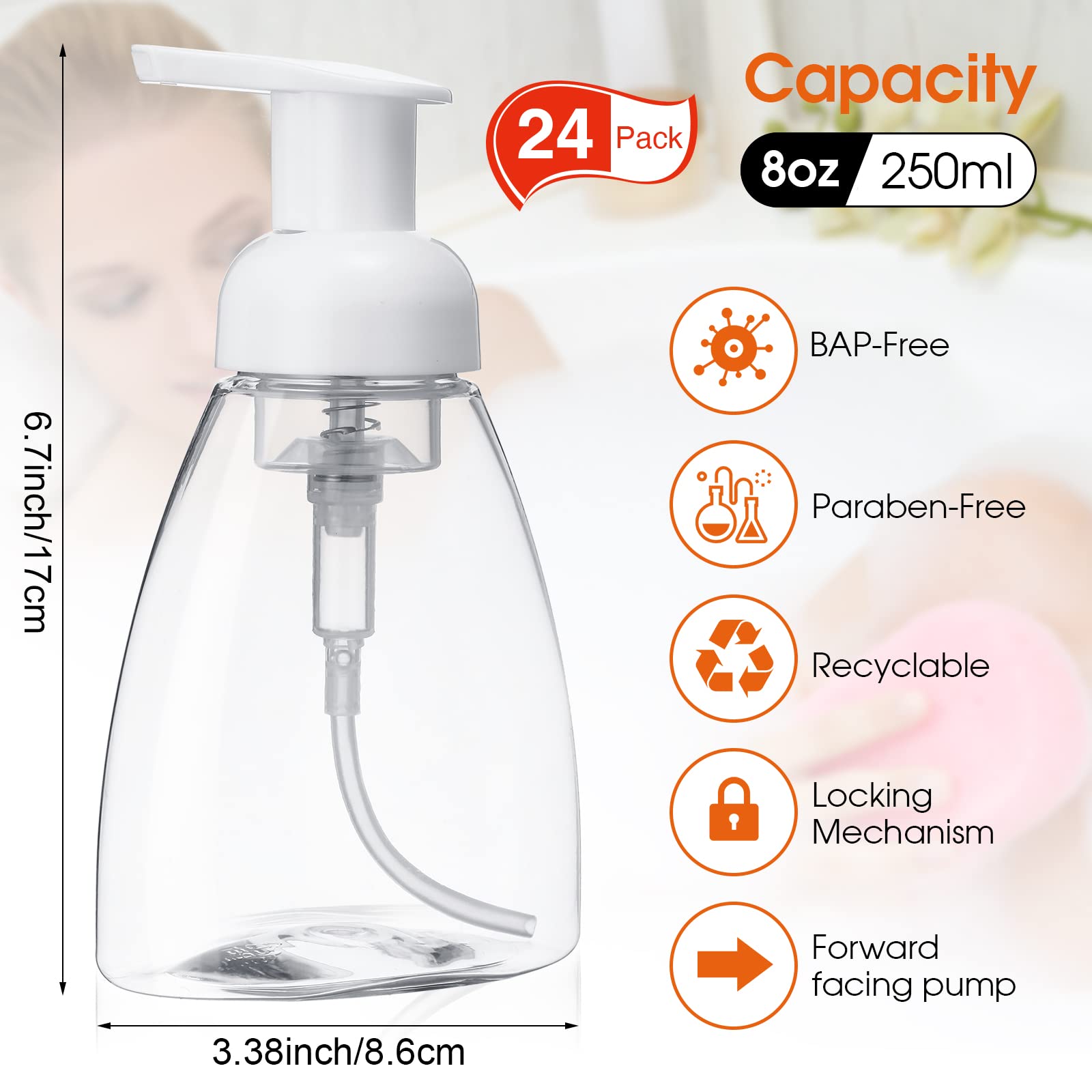 24 Pcs Foaming Pump Bottle Foaming Soap Dispensers Pump Bottles Hand Soap Pump Foam Dispenser Bottle Plastic Press Bottles Empty
