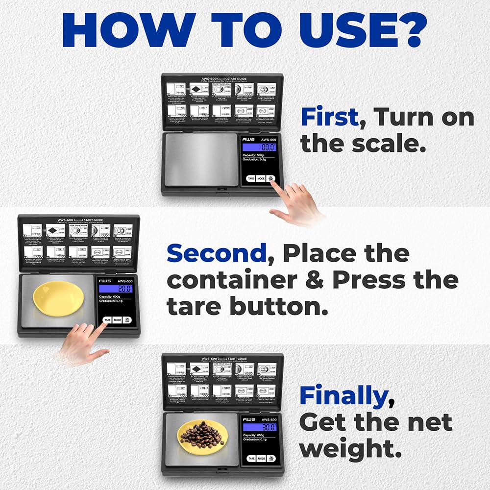 American Weigh Scales Digital Pocket Scale 600g x 0.1g with LCD Display Gram, Ounce, Carat, Grain for Coins, Jewellery, Gemstone