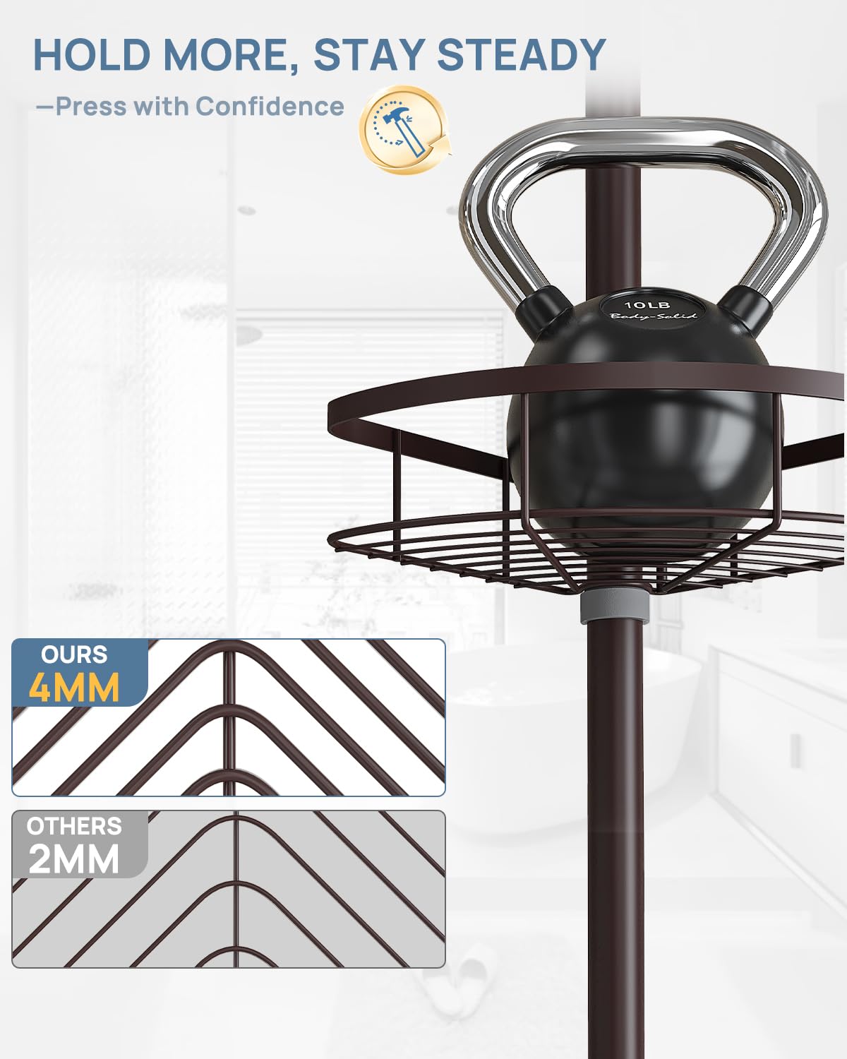 Seirione Rustproof Shower Corner Caddy Organizer For Bathroom,Tension Pole With 4 Baskets, For Bathtub Storage Rack,39.2 To 113
