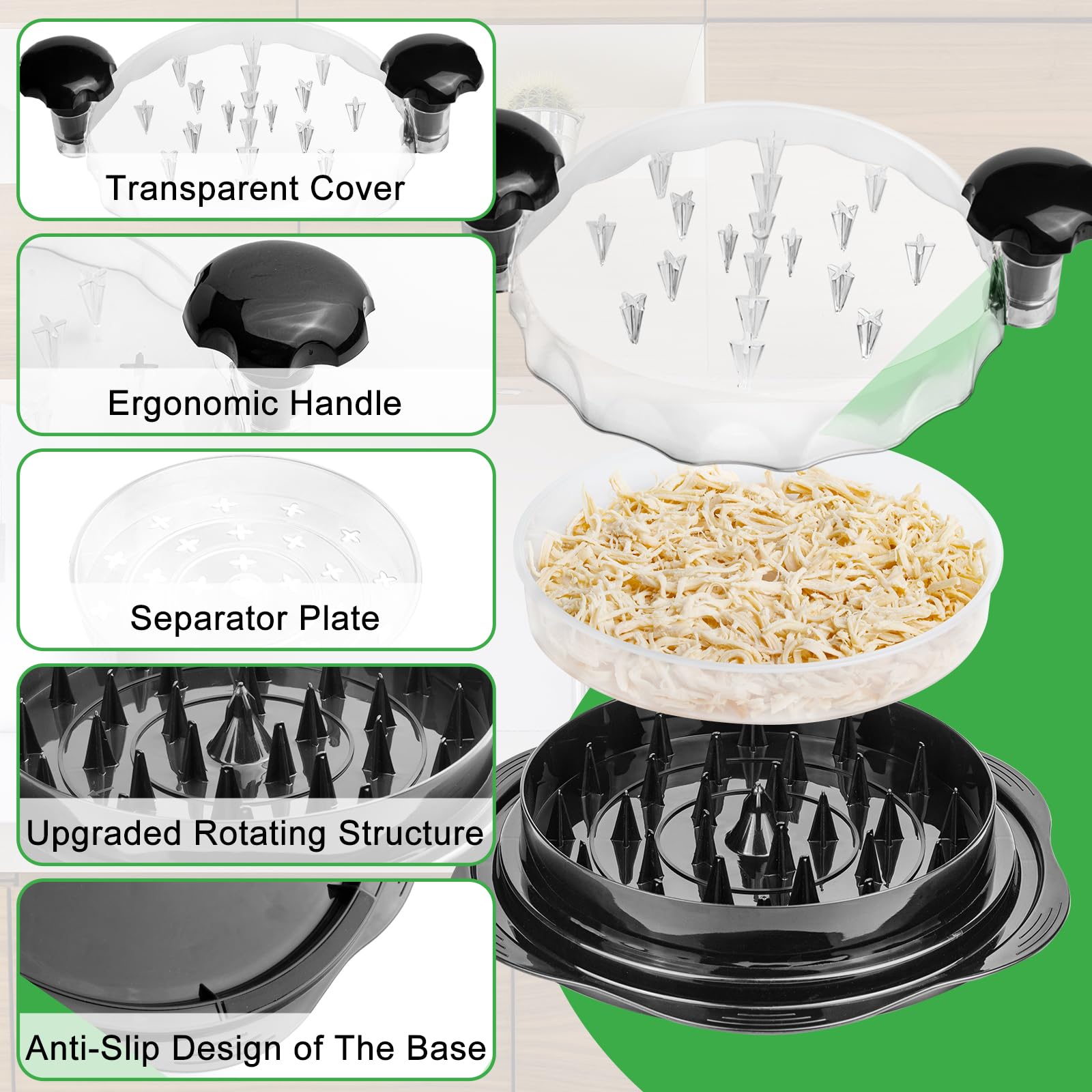 Upgrade Chicken Shredder, Chicken Breast Shredding Tool Twist Large, Meat Twister With Separate Plate, Non-Slip Bottom, Ergonomi