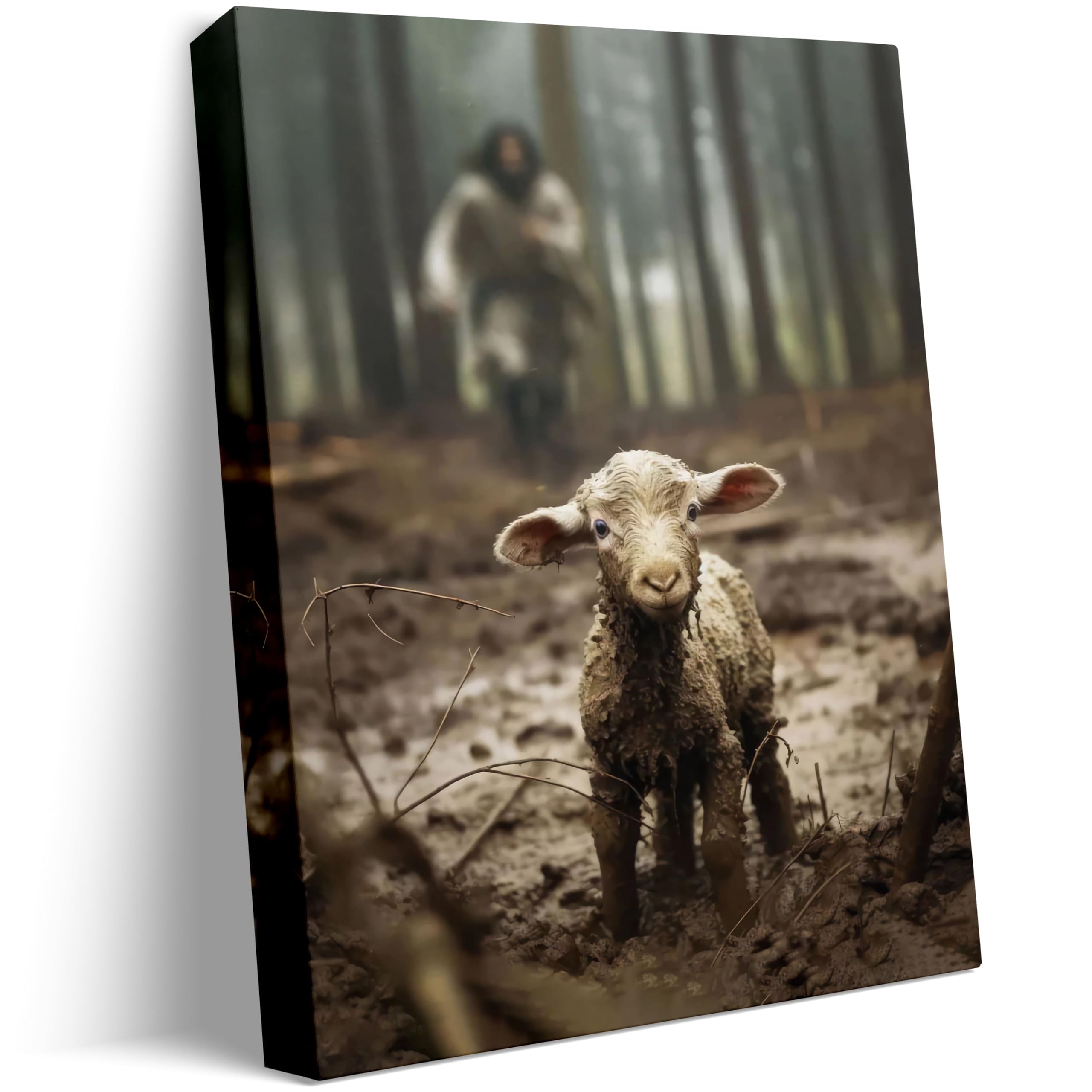 Jesus And Lamb Canvas Wall Art Jesus Running After Lost Lamb Picture Wall Art Canvas Print Christian Home Decor 24X30 Inch