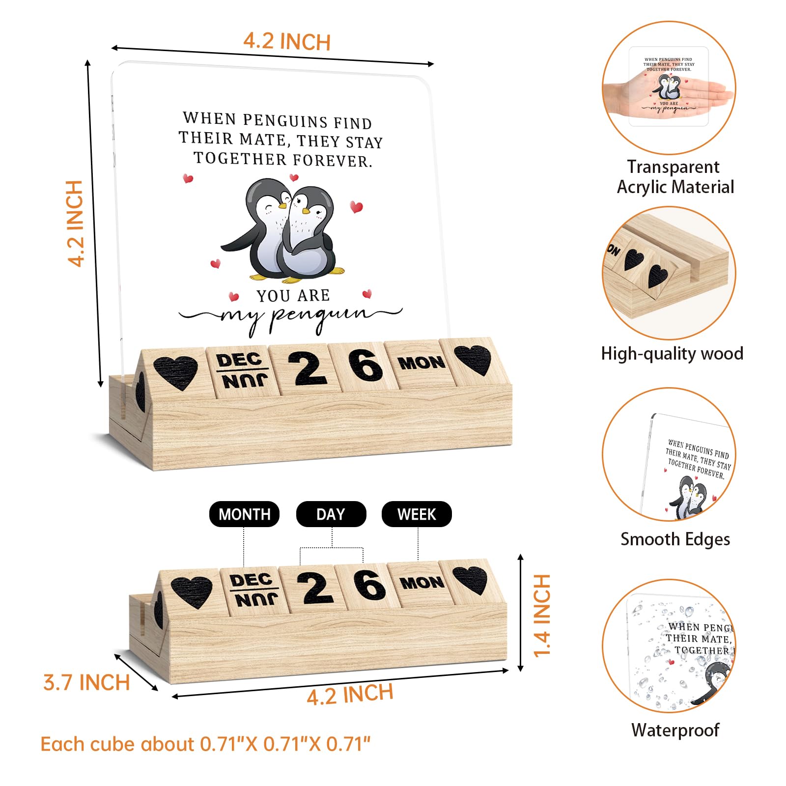 Gifts for Girlfriend Boyfriend, Wedding Anniversary for Husband Wife Block Calendar, Wooden Block for Desk Sign, Valentines Day