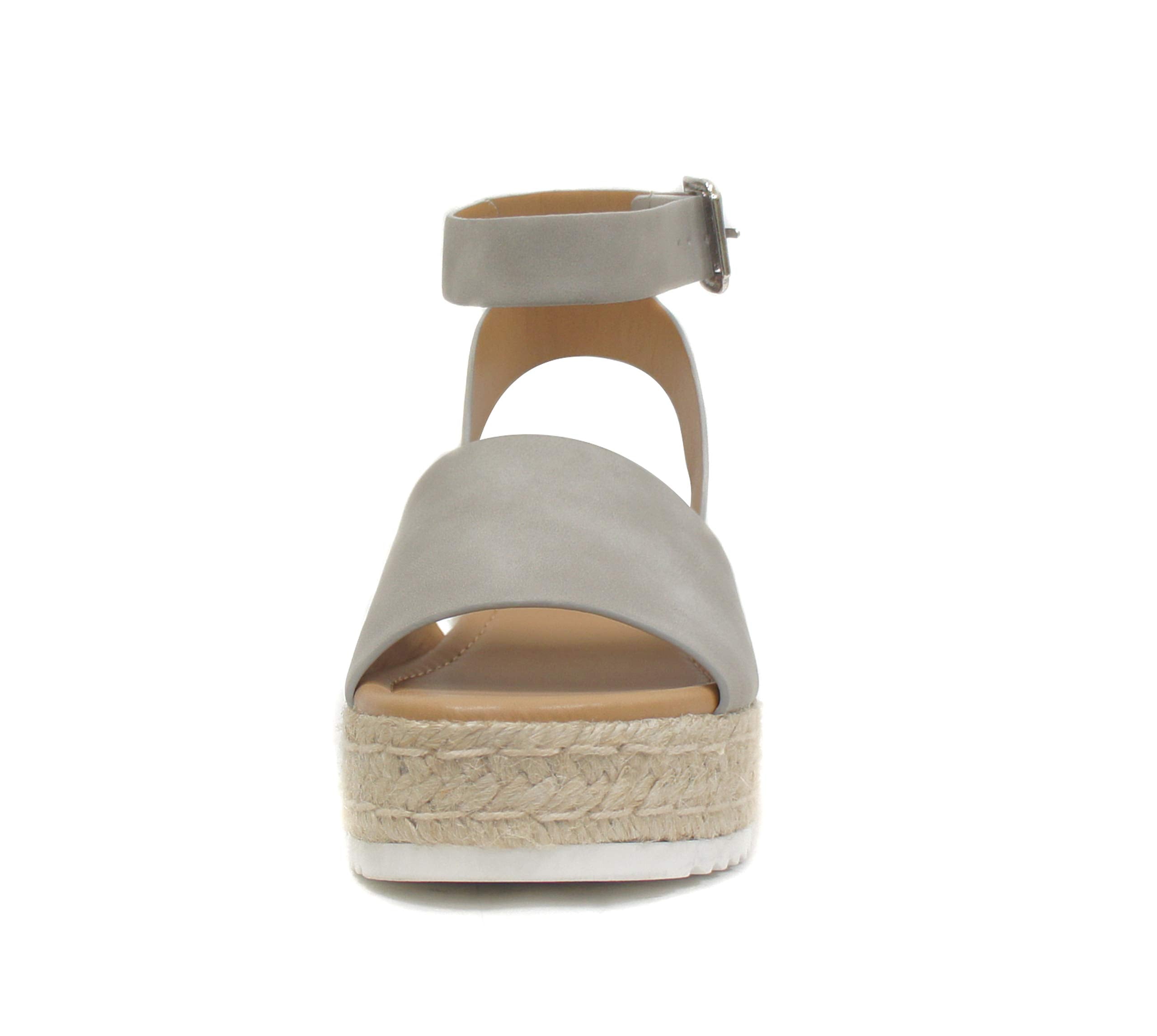 Soda Topic Open Toe Buckle Ankle Strap Espadrilles Flatform Wedge Casual Sandal (11, Dove Grey)