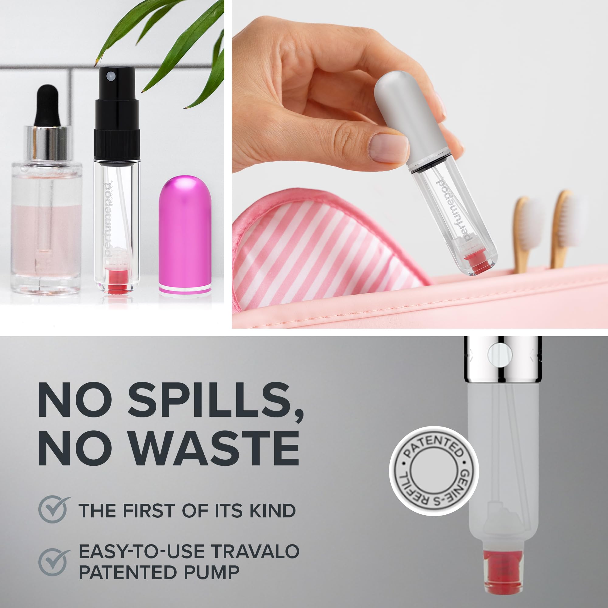 Travalo Pod Pure Perfume Atomizer Duo W/Pouch - Leak-Proof And Tsa Approved For Air Travel - Reusable, Airtight, Easy-Fill Mini
