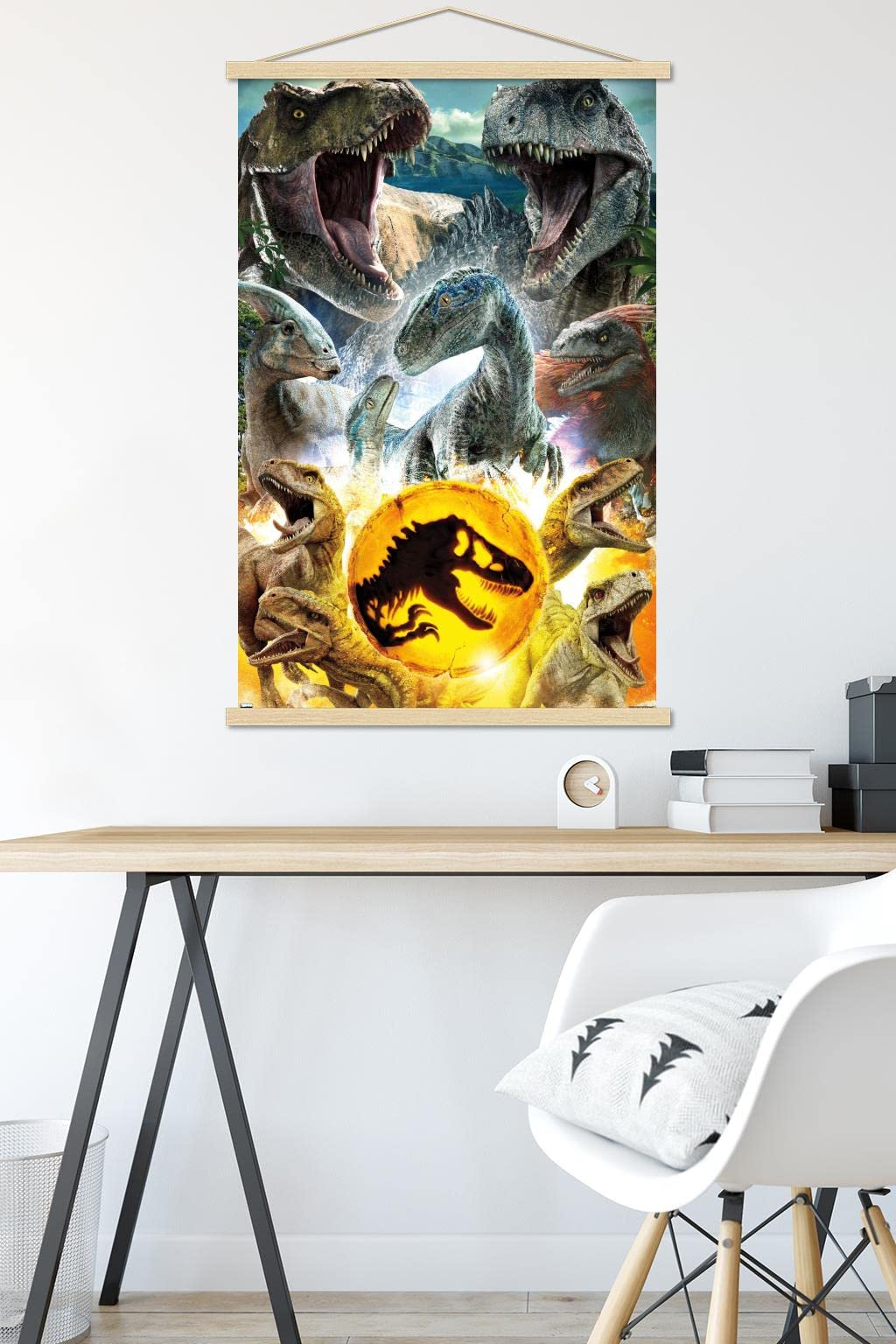 Trends International Jurassic World: Dominion - Group Wall Poster, 22.375'' X 34'', Print And Beechwood Hanger Bundle