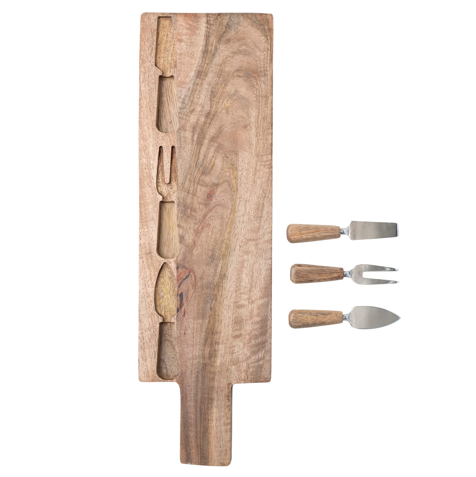 Creative Co-Op Mango Wood Serving Board With Cheese Utensils, Natural