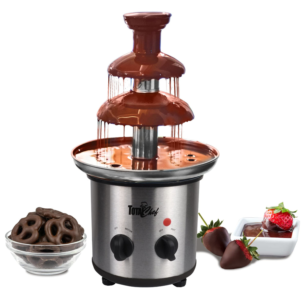 Total Chef 3 Tier Electric Chocolate Fondue Fountain Machine Stainless Still Huge 1.5 Lbs Adjustable Temperature Ideal For Birth