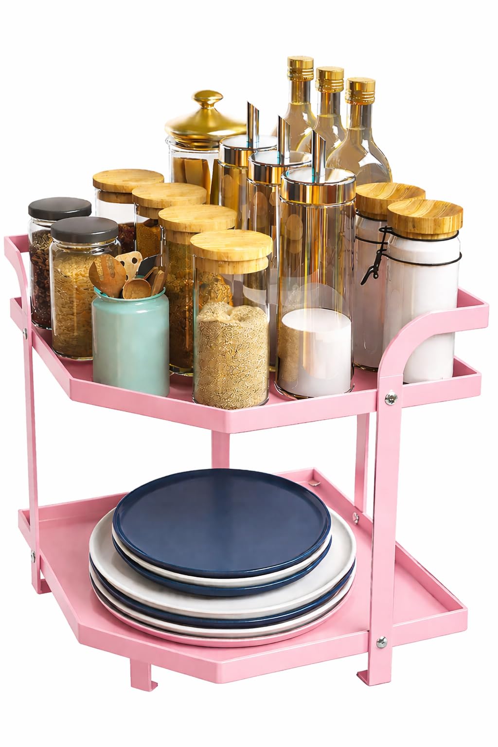Ogfc 59523 Decorative Alloy Steel TwoTier Corner Shelf Kitchen Counter Rack  Cabinet Pantry Organizer, Plate Shelf, Spice Rack