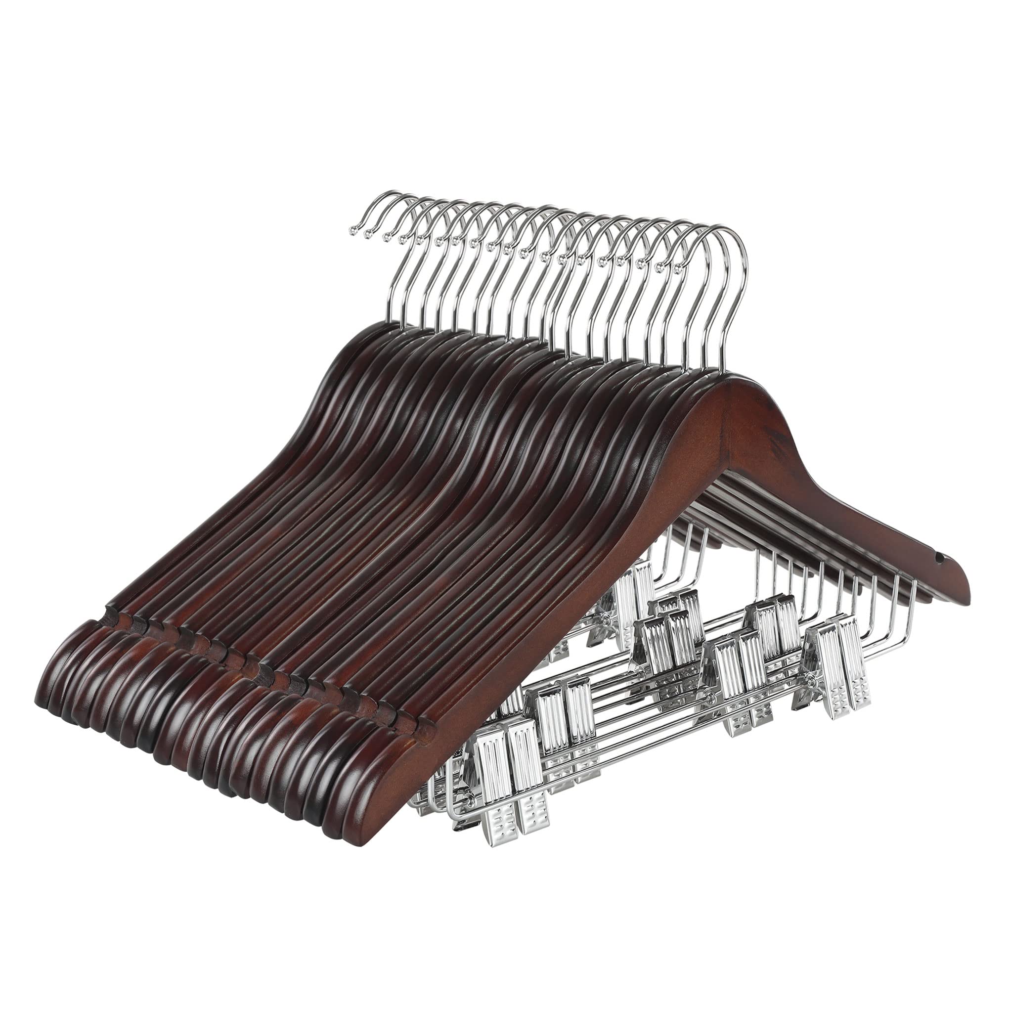 Topia Hanger Wooden Suit Hangers With Adjustable Metal Clips (20 Pack), Solid Wood Clothes Hangers, 360    Swivel Hook, Premium