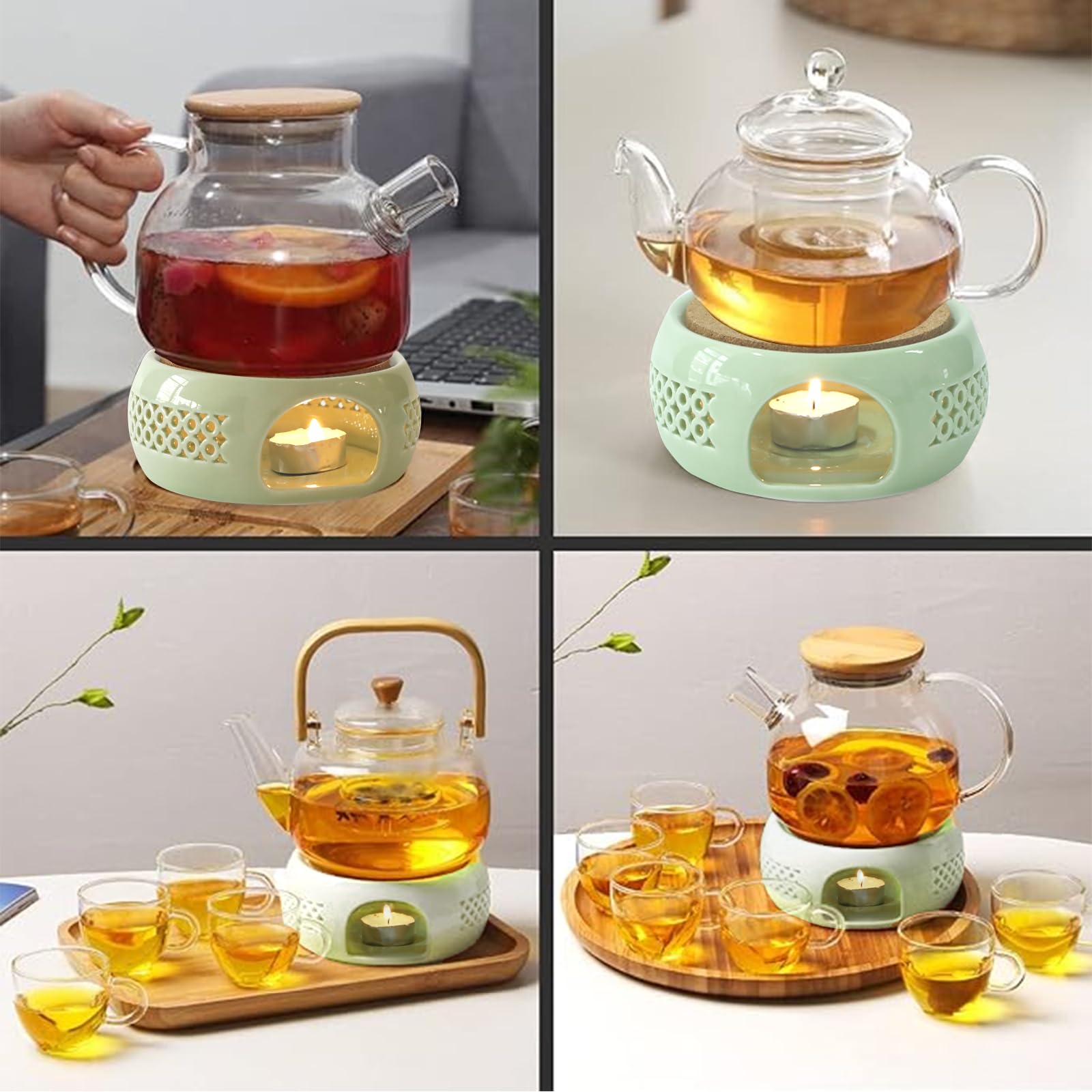 KEISSCO Ceramic Teapot Warmer with Cork Cushion, Green, Model TEAGREEN227, Ideal for Glass and Stainless Steel Teapots