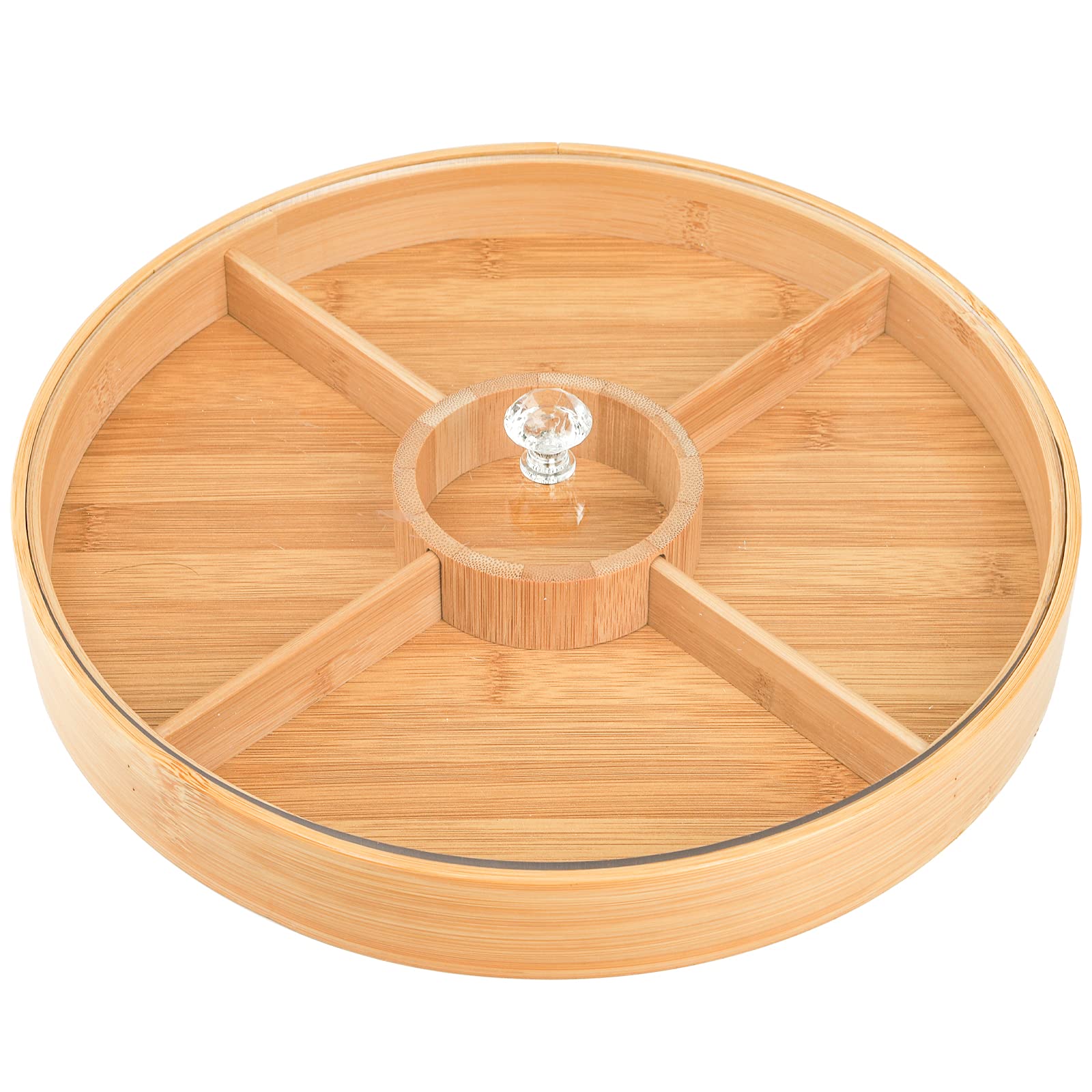 Hedume Bamboo Nuts Storage Platter Tray, Food Serving Tray With 5 Dining Grids, 12 Inches Dessert Fruit Veggie Food Serve Plate