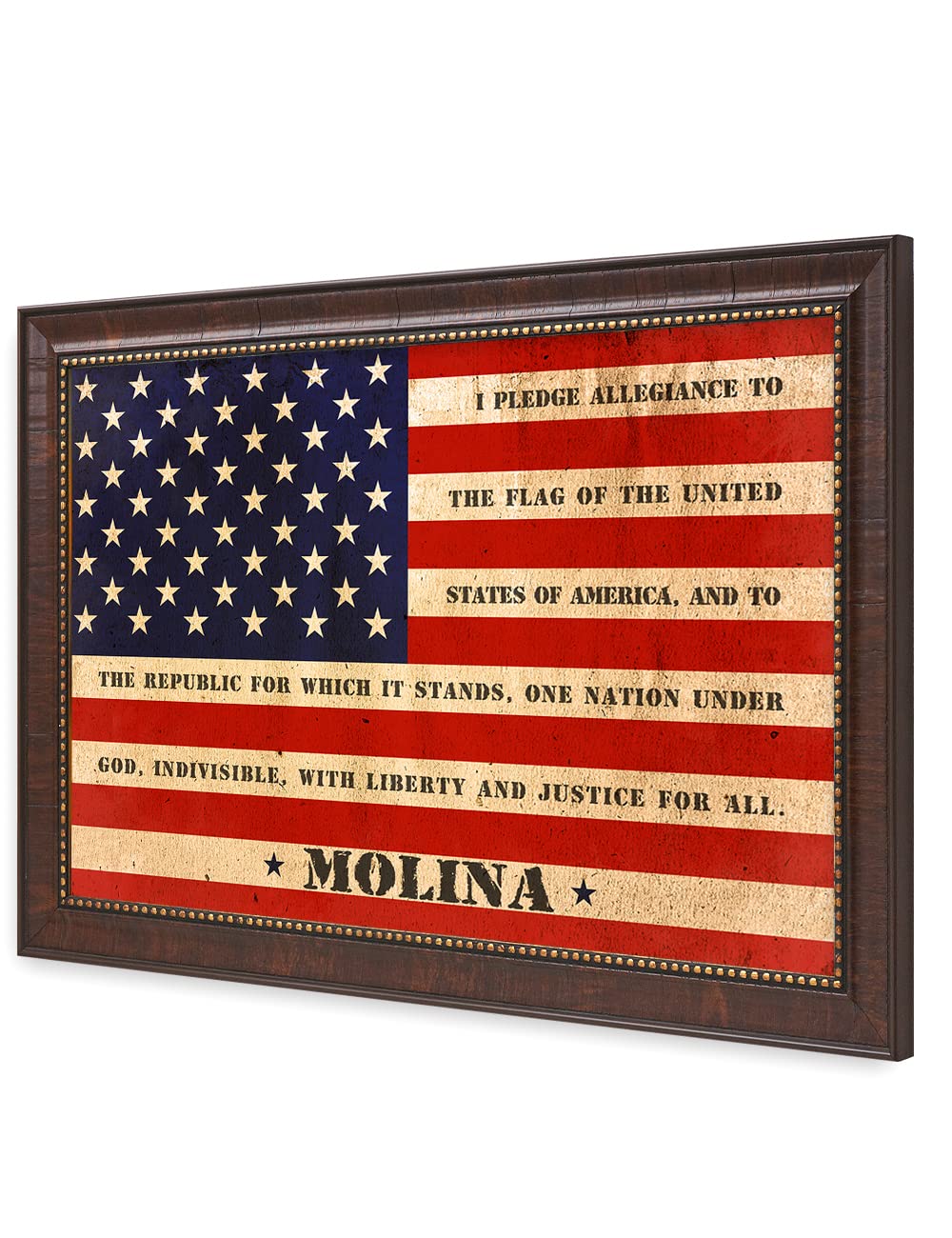 Ipic - American Flag Framed Art With Personalized Family Names & Oath. Ideal Gift For Military, Veterans & Independence Day. Sho