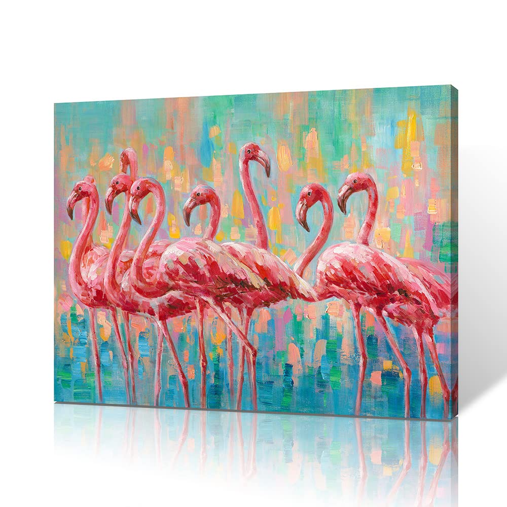 Yidepot Flamingo Bedroom Wall Decor Painting: A Flock Of Pink Flamingo Wall Art Canvas For Bathroom With Frame Ready To Hang (12