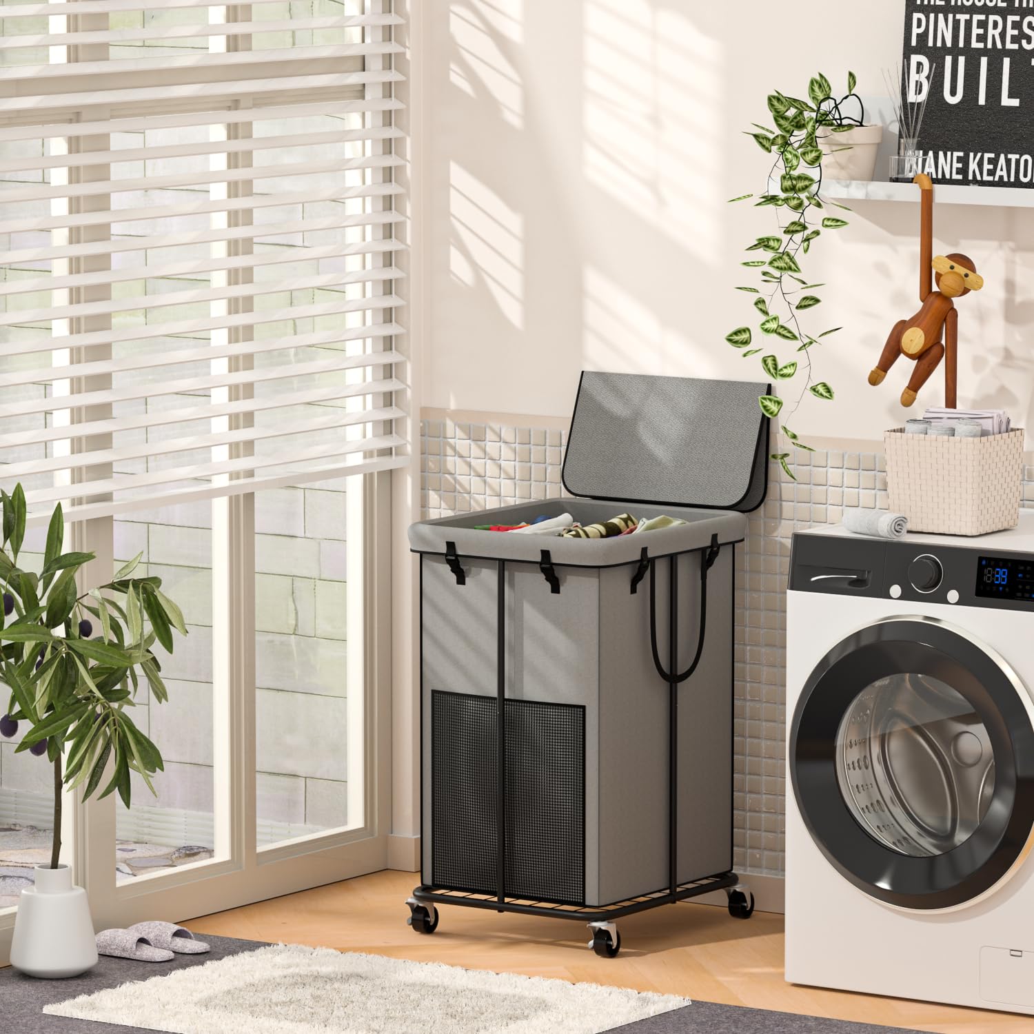 Ykdirect 150L Large Laundry Hampers With Lid, Oxford Fabric Laundry Hampers, Metal Frame And Removable Bag Design With Wheels, S
