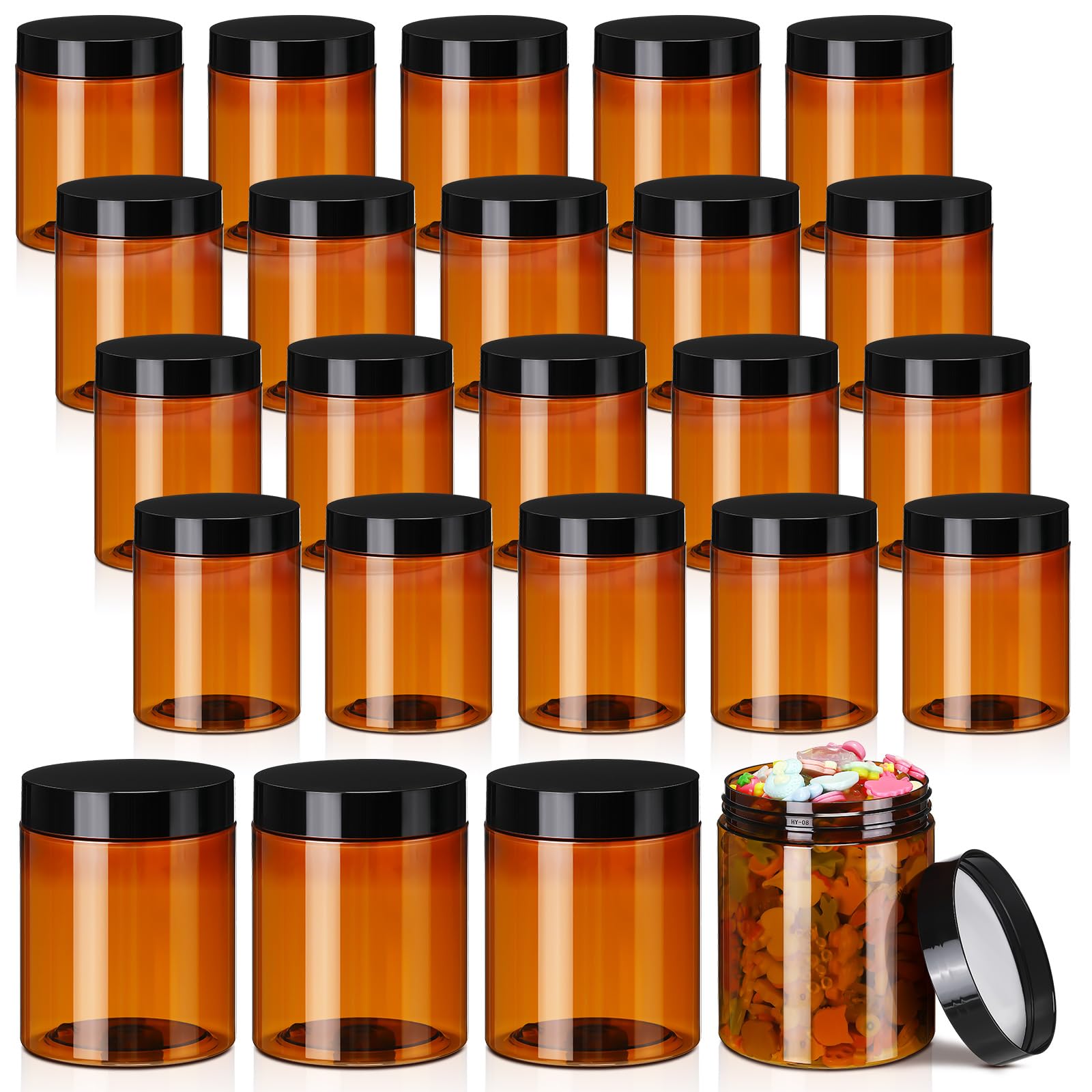 Tanlade 24 Pcs 16 Oz Amber Plastic Jars With Lids Round Cosmetic Containers Leak Proof Refillable Empty Containers For Creams Lo