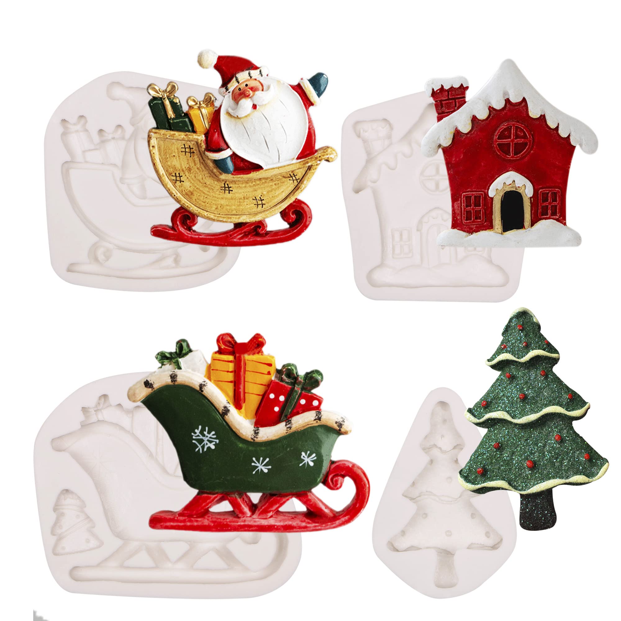 Christmas Silicone Fondant Mold, Santa Claus Chocolate Molds, Sled With Gift, Christmas Tree For Christmas Cake Decoration, Cupc