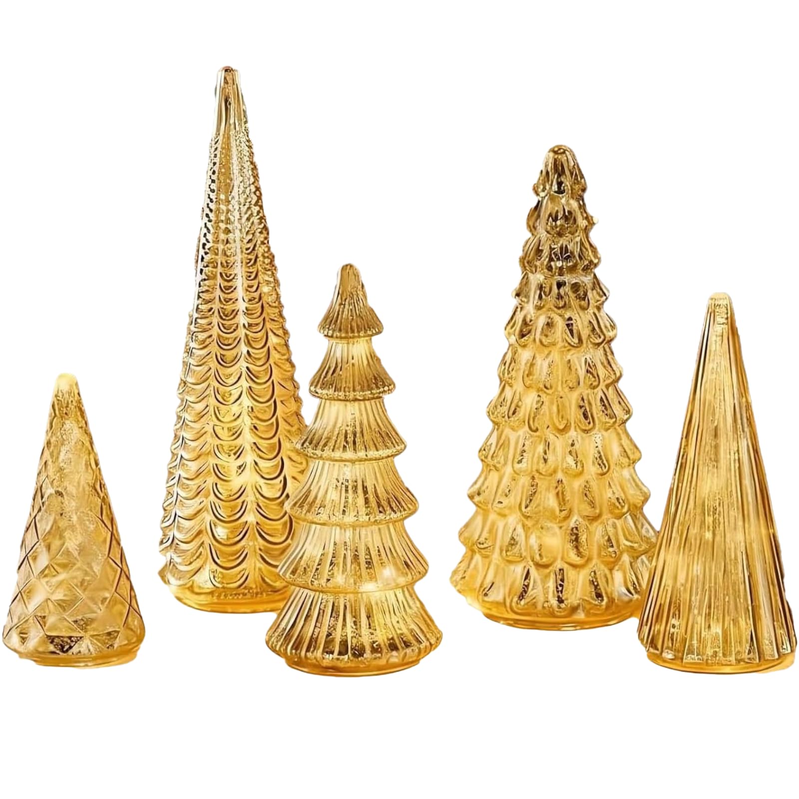 Illuminated Mercury Glass Christmas Trees,Set of 5 Upgrade Mercury Glass Christmas Trees with LED,BFF Collection Christmas Decor