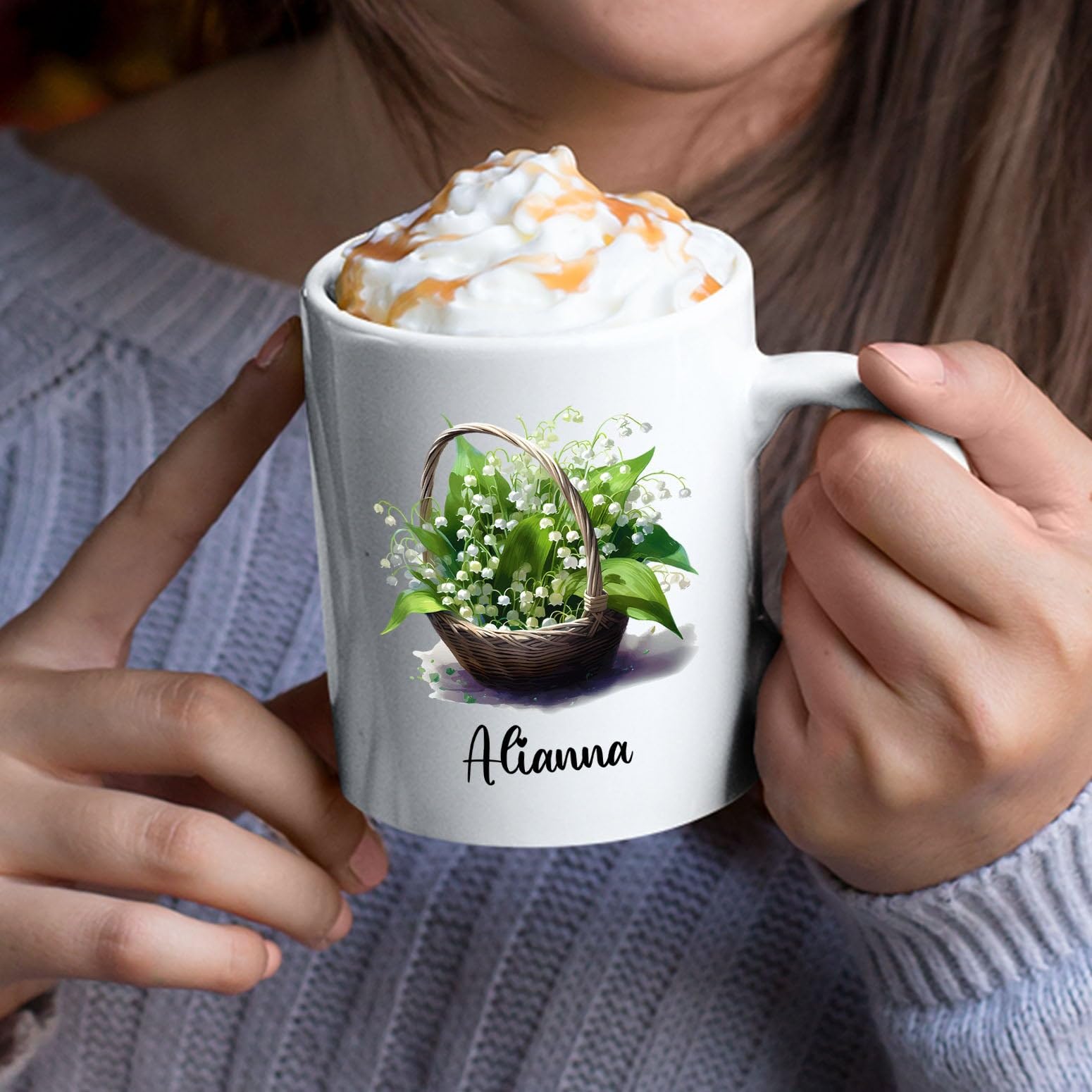 Lily Of The Valley Coffee Mug Gift, Personalized Name Lily Of The Valley Flowers Ceramic Cup Present, Customized Floral Tea Cup