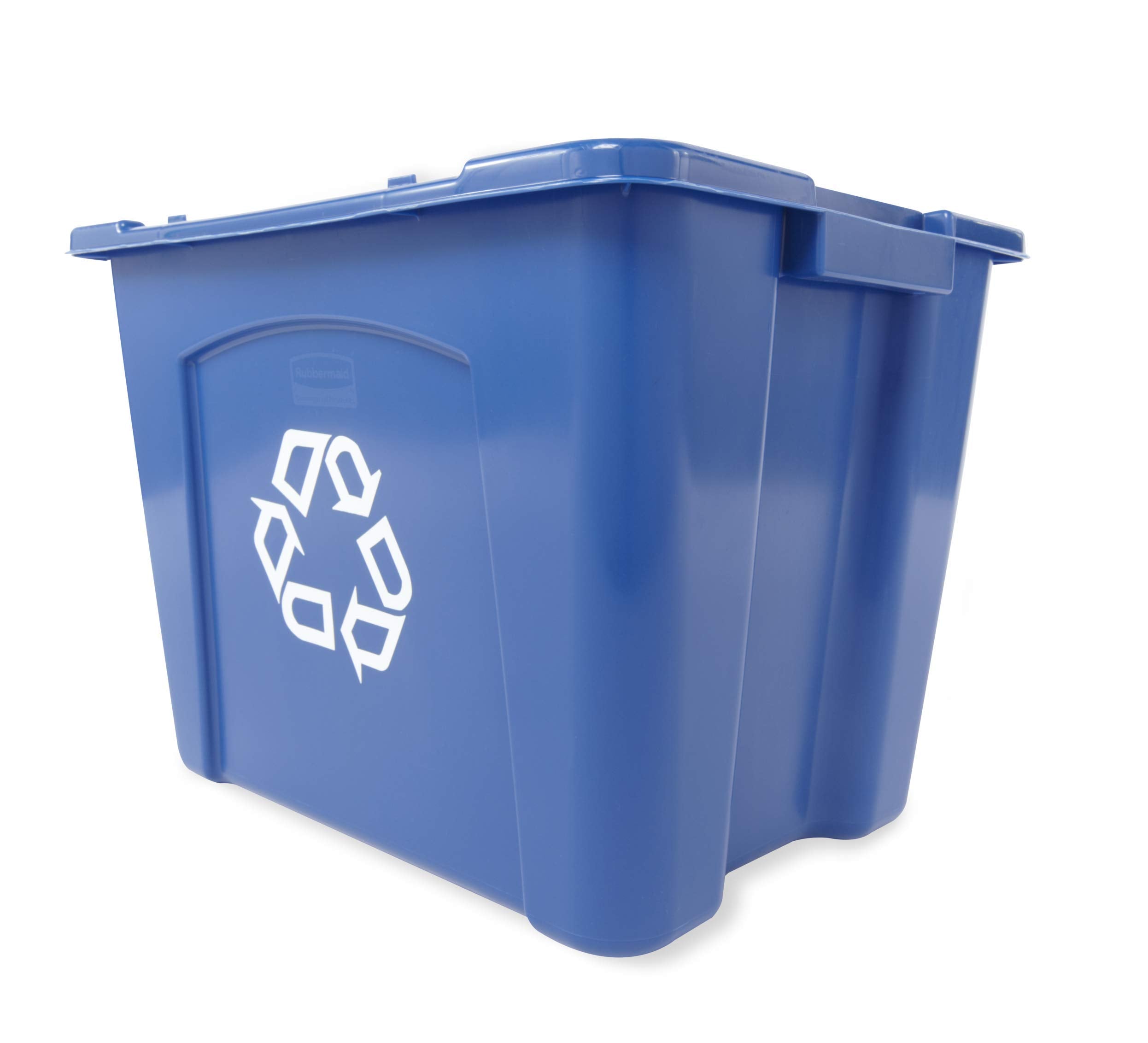Rubbermaid Commercial Products Recycling Bin/Box, 14-Gallon, Blue Stackable Storage Container For Paper/Packaging In Garage/Home