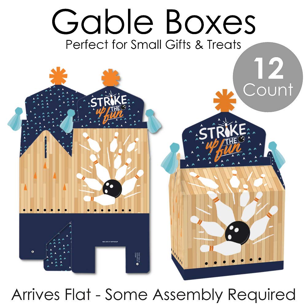 Big Dot of Happiness Strike Up the Fun - Bowling - Treat Box Party Favors - Birthday Party or Baby Shower Goodie Gable Boxes - Set of 12