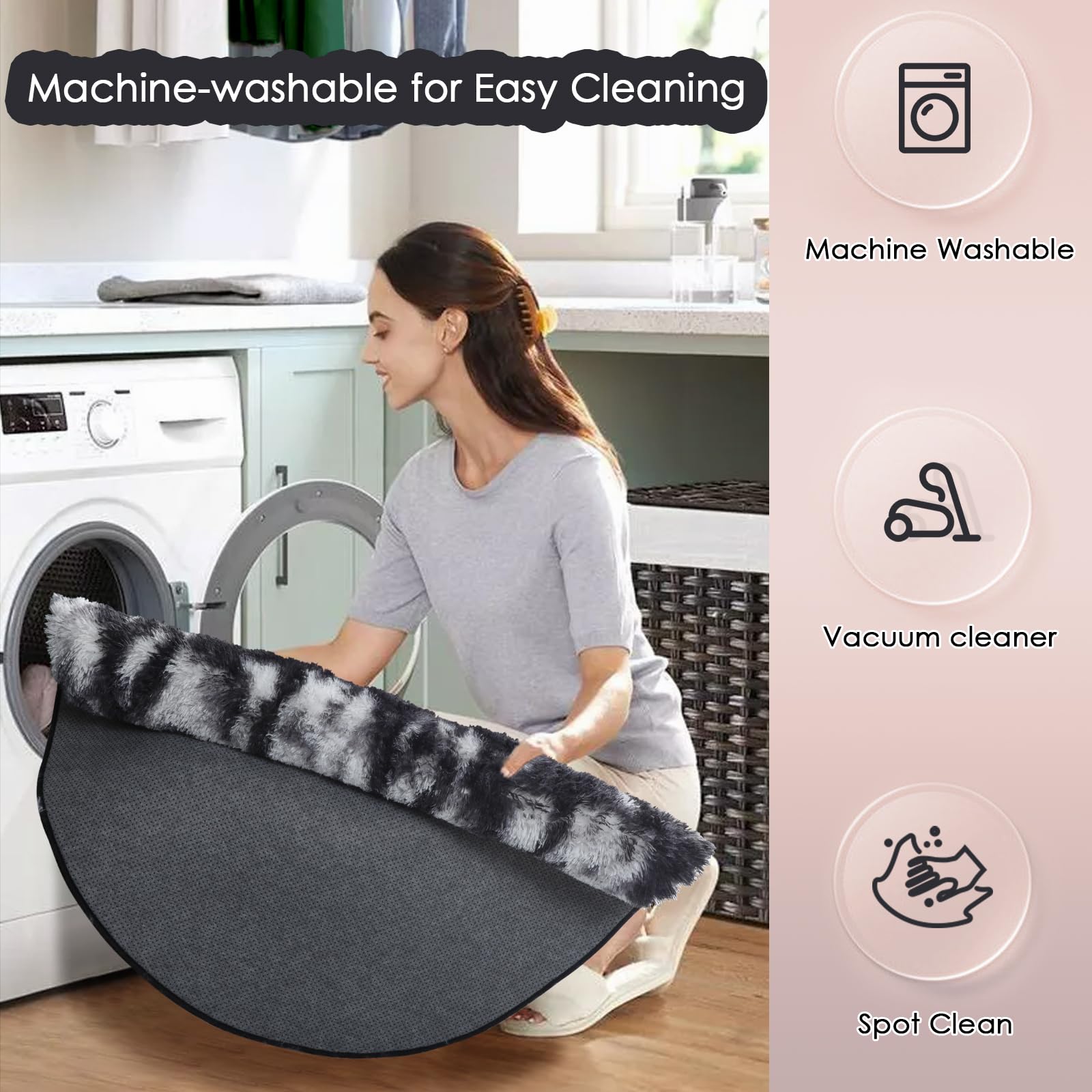 Amdrebio Black White Grey Circle Rug 6Ft Round Area Rugs for Living Room Bedroom, Fluffy Fuzzy Shaggy Furry Rugs for Home Office