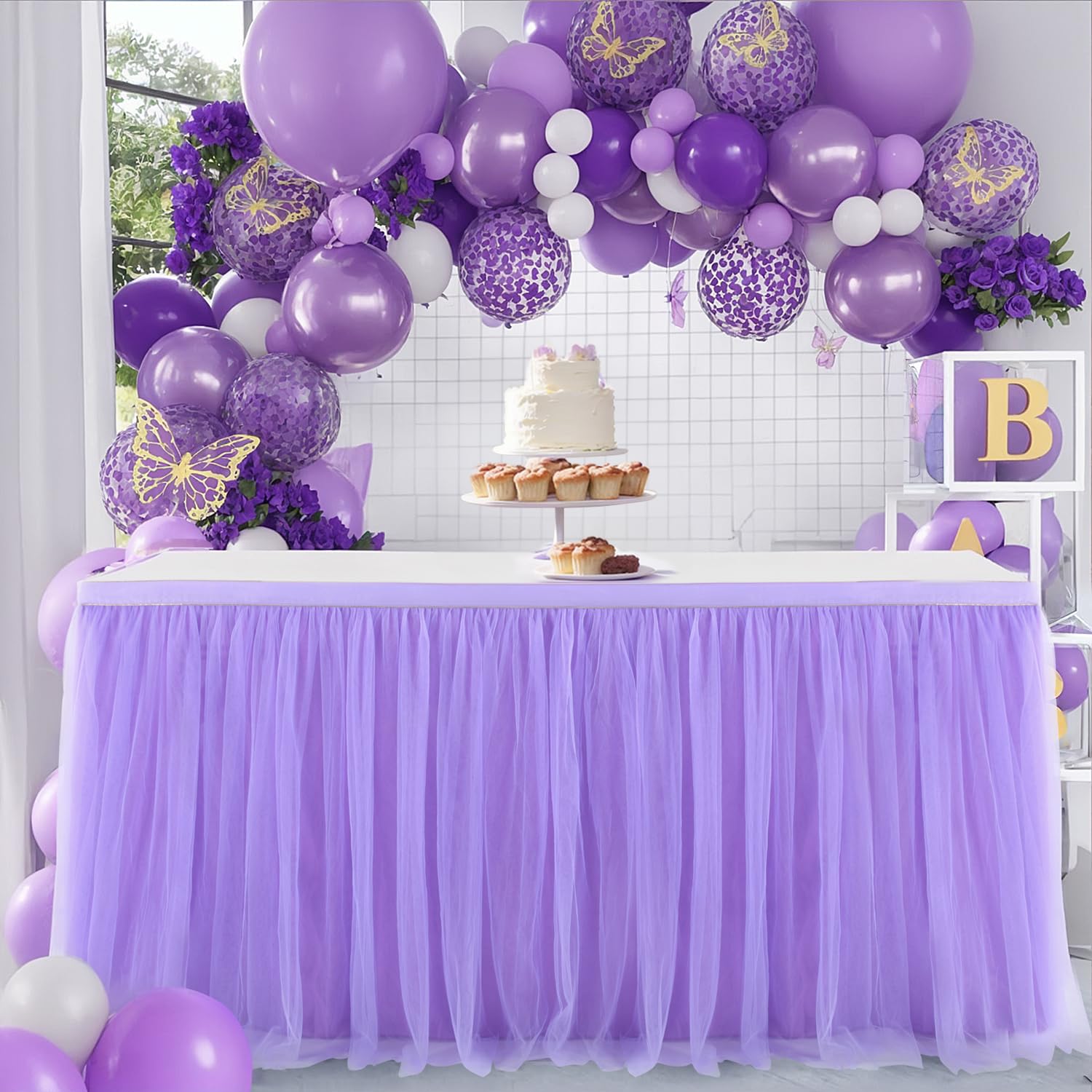 Suppromo Purple Tulle Table Skirt Baby Shower Table Cloth For Rectangle Tables Or Round Tables Purple Tutu Table Skirt For Girls