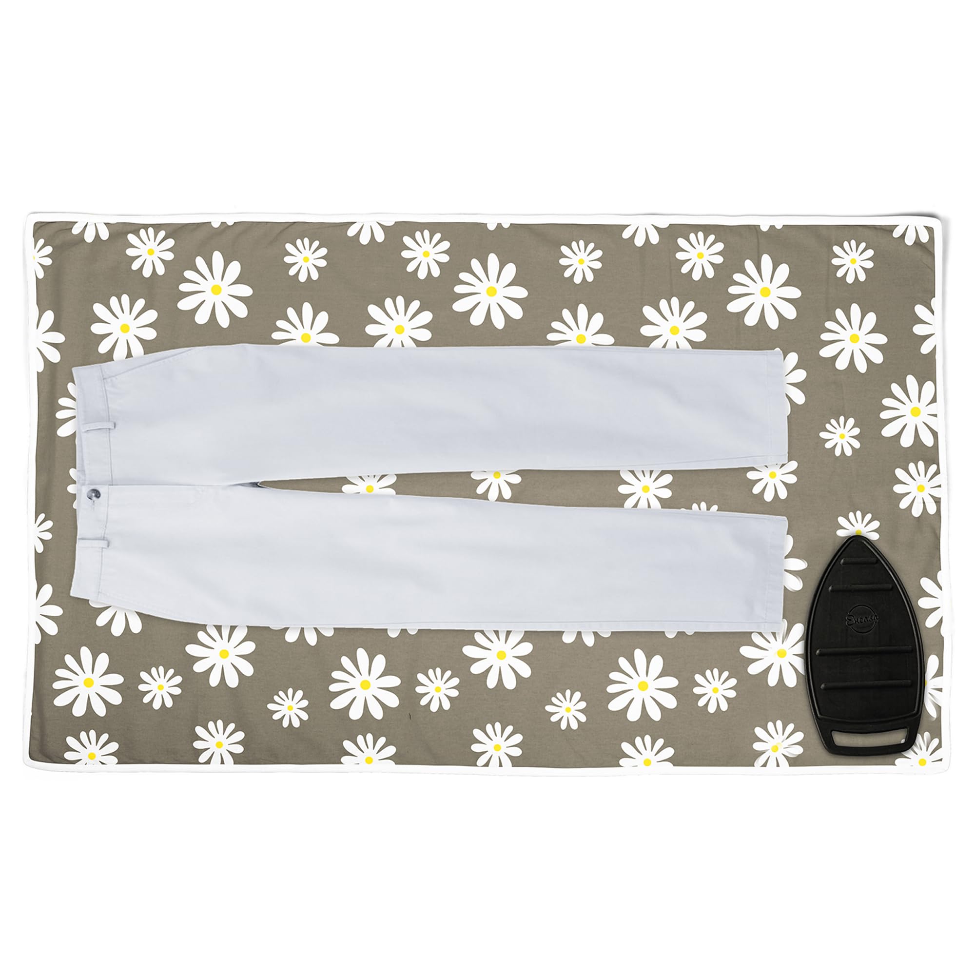 Encasa Homes Ironing Mat/Pad (Large 48''x28'') with 3mm Padding & Silicone Iron Rest for Steam Pressing on Tabletop or Bed - Heat Resistant  Portable  Quilting & Travel Blanket - Daisy Grey