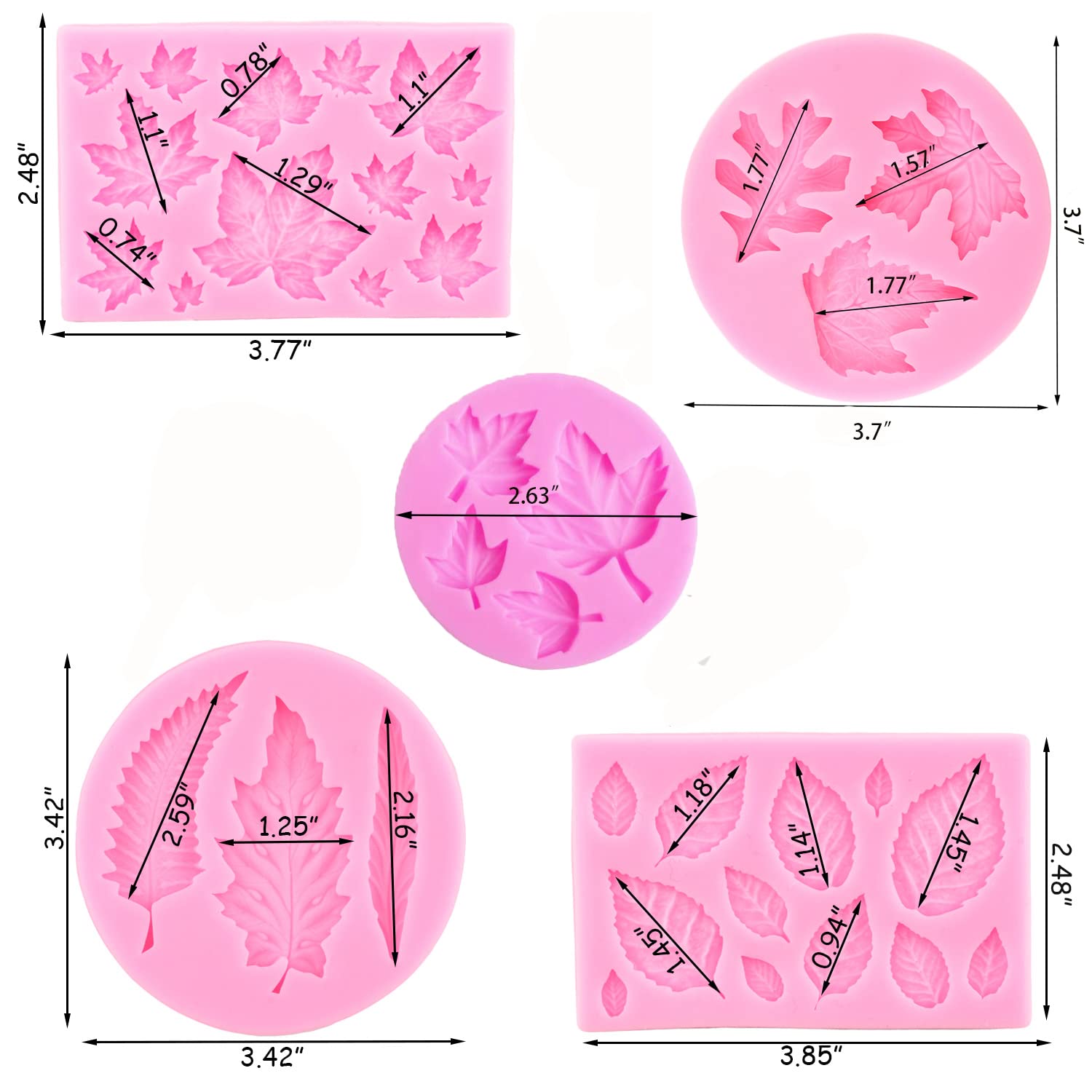 Guratapa 5Pcs Tree Leaf Shape Maple Leaf Silicone Molds For Fall Harvest Thanksgiving Fondant Candy Making Tools Chocolate Mold