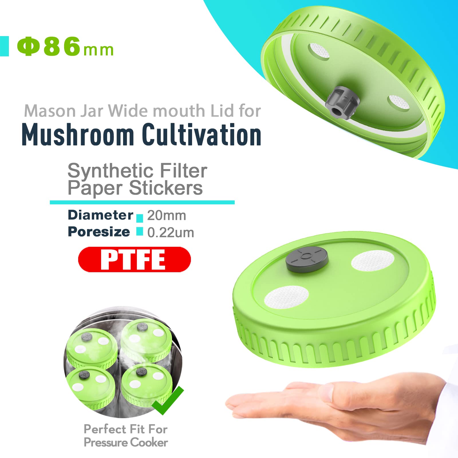 6Pcs Wide Mouth Liquid Culture Lid Food Grade Plastic Fermentation Mason Jar Lid With 0.22Um Ptfe Synthetic Filter Paper Sticker