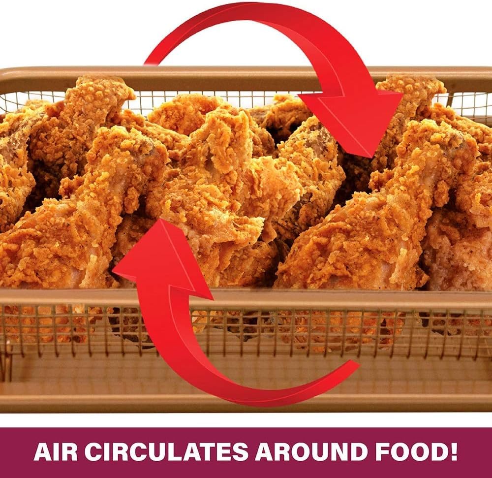 Gotham Steel Air Fryer Basket For Convection Oven, 2 Piece Nonstick Copper Crisper Tray, Also Great For Baking & Crispy Foods, D