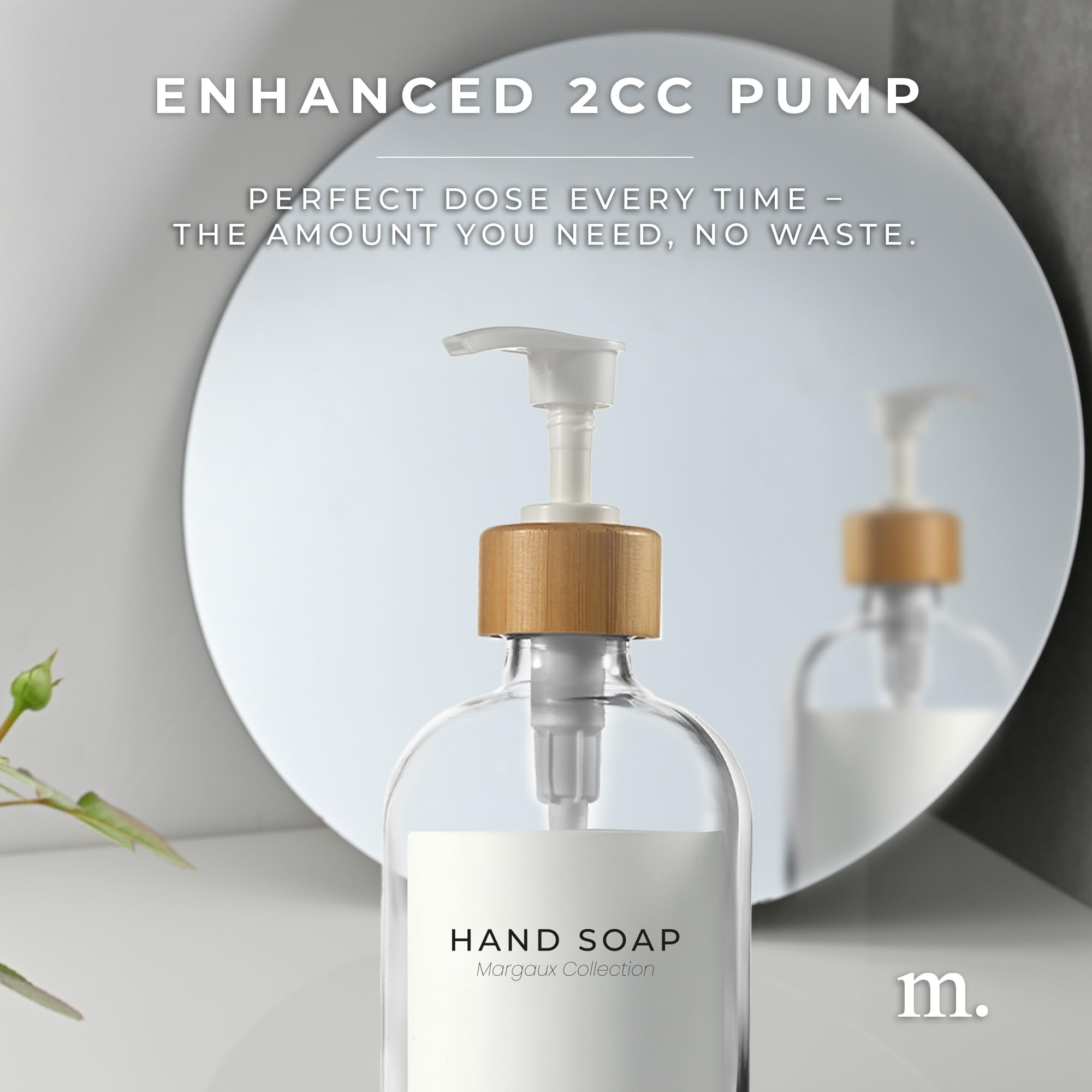Maisonovo Kitchen Soap Dispenser Set - Glass Soap Dispenser With Pump - Clear Bamboo White Pump 16.9 Fl Oz - Bathroom Soap Dispe
