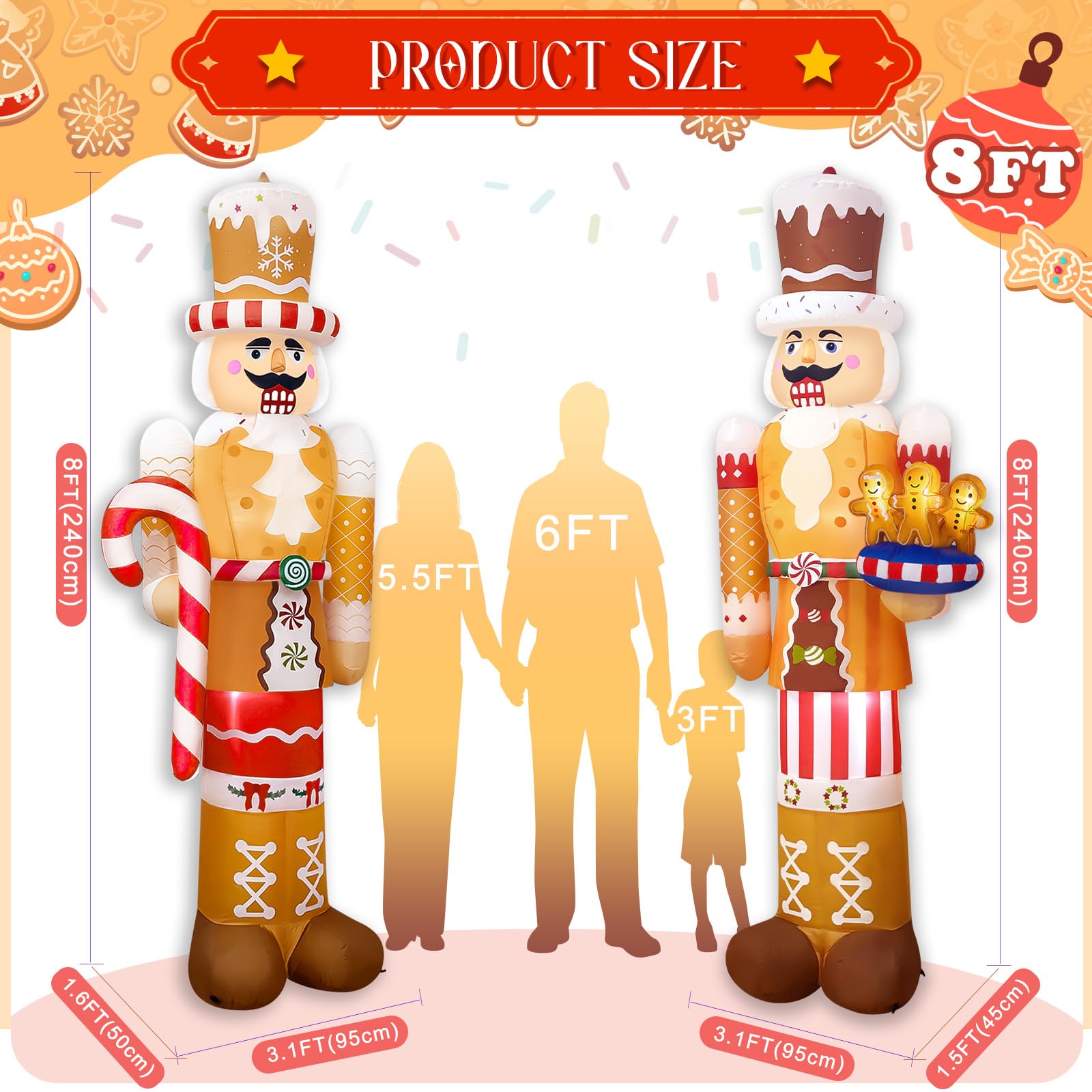 Fayavoo 2 Pcs 8 Ft Christmas Inflatables Outdoor Nutcracker Decorations, Inflatable Nutcracker Soldier with Built-in LED Lights