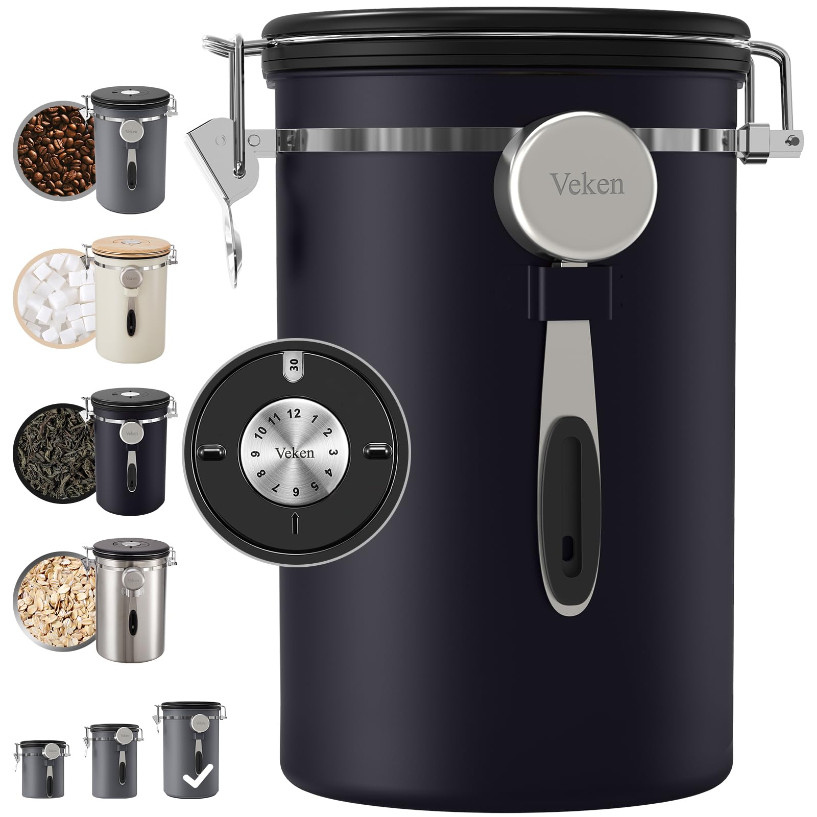 Veken Coffee Canister, 39OZ Large Christmas Coffee Lovers Gift Basket Set,Airtight Stainless Steel Food Storage Kitchen Containe
