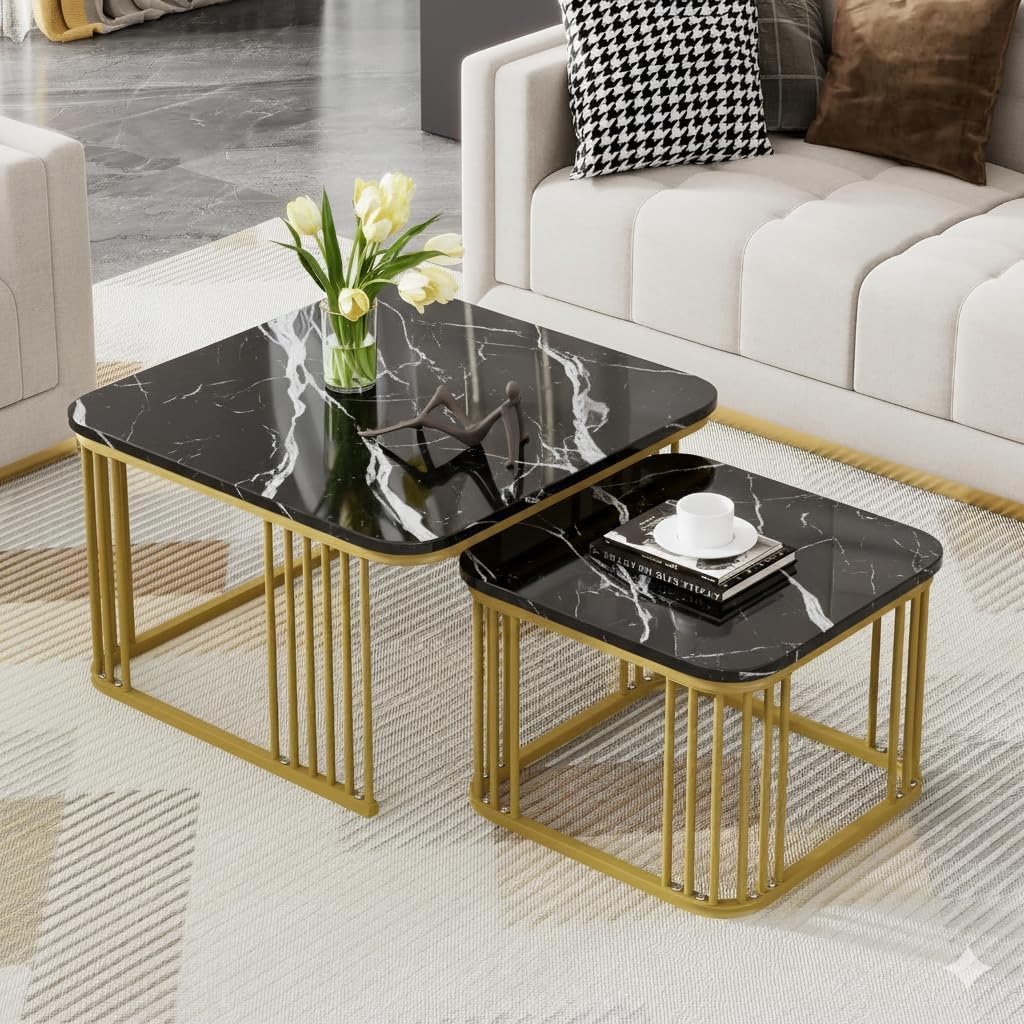 Brown Art Shoppee Square Coffee Table Home Dcor Furniture Coffee Table Sets,2 Piece Mdf Top,Stacking Nesting Table With Iron Fra