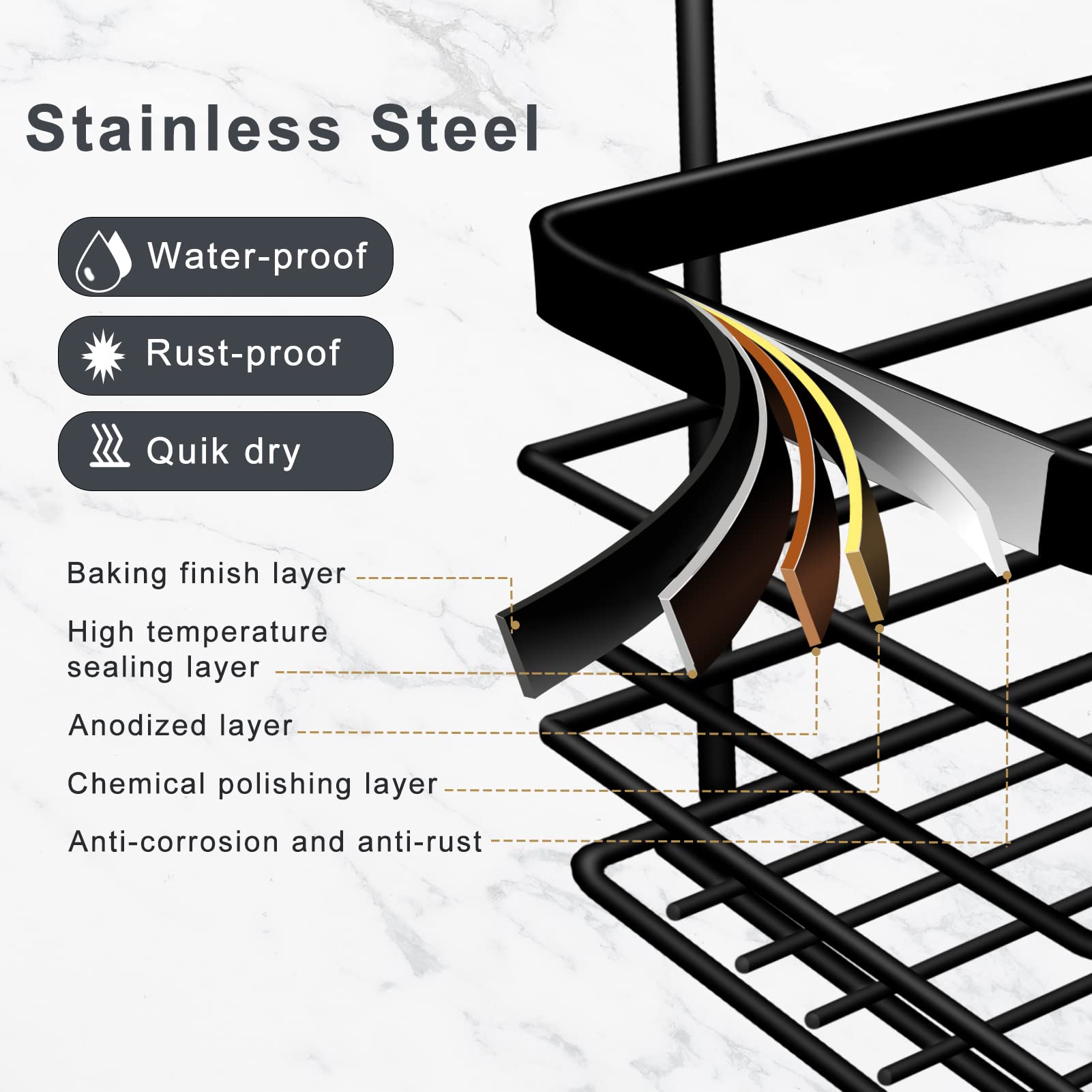Shower Caddy  Adhesive Shower Organizer with Soap Dish and 4 Hooks  Rustproof Stainless Steel Shower Shelves  Wall Mounted No Drilling Storage Shelf Basket Accessories for Bathroom & Kitchen