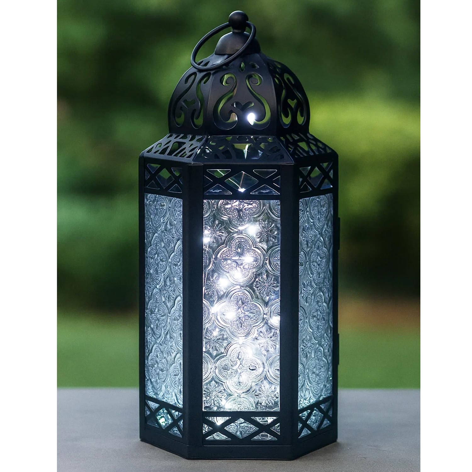 Vela Lanterns 12pk LED Fairy String Lights Candle Holder Decorative Moroccan Lantern, Clear Glass, Large