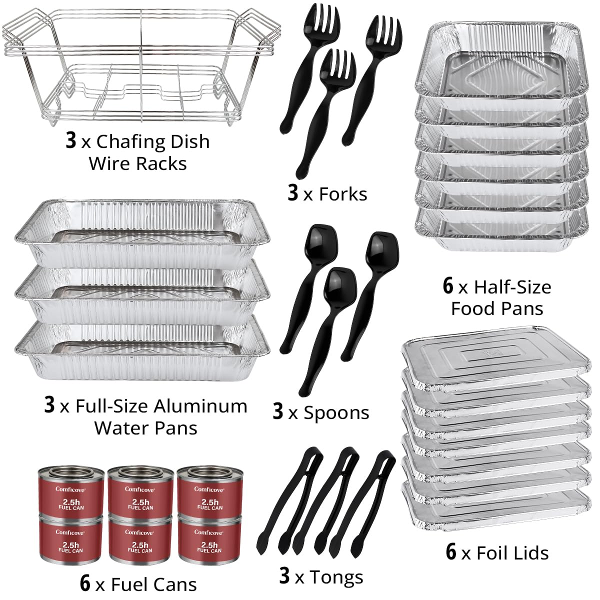 Disposable Chafing Dish Buffet Set, 33 Piece Of Chafing Servers With Food Warmers, Covers, Half-Size Food Pans, Water Trays, Ser