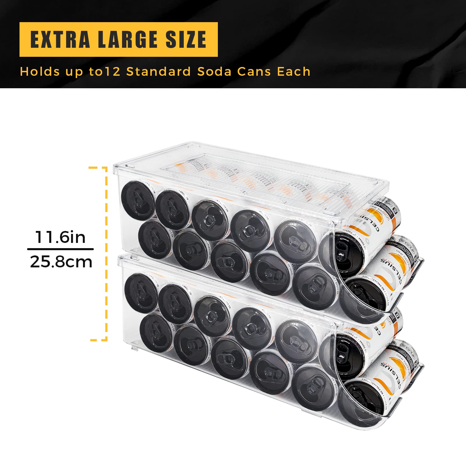 Scavata 2 Pack Skinny Can Organizer For Refrigerator, Stackable Tall Skinny Soda Pop Can Holder Dispenser With Lid For Fridge Pa
