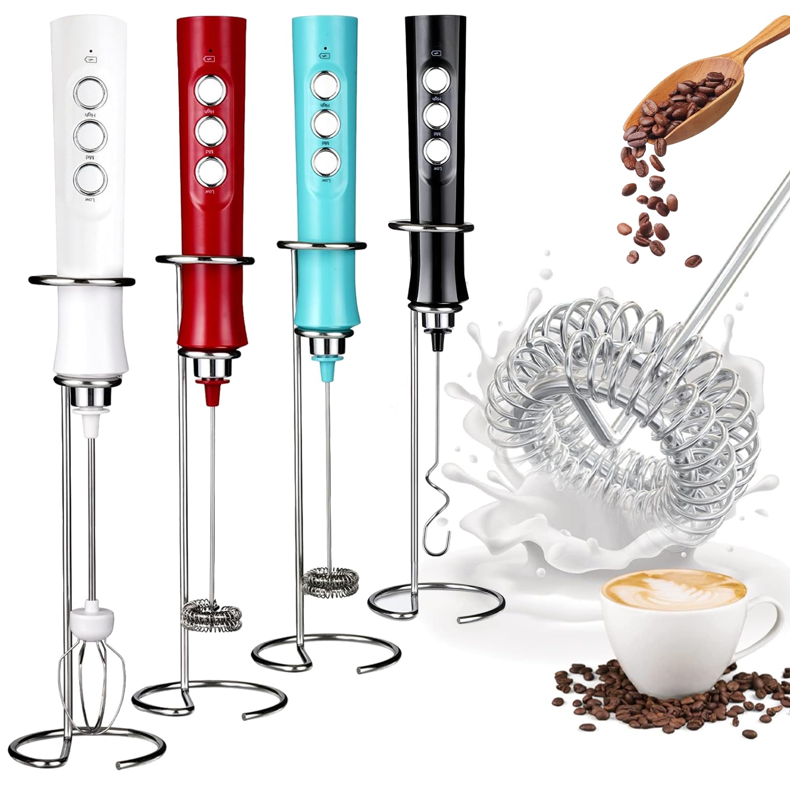 Wanderland Rechargeable Handheld Milk Frother-Coffee Mixer-Electric Coffee Frother Wand-Equipped With 2 Stainless Steel Egg Beat